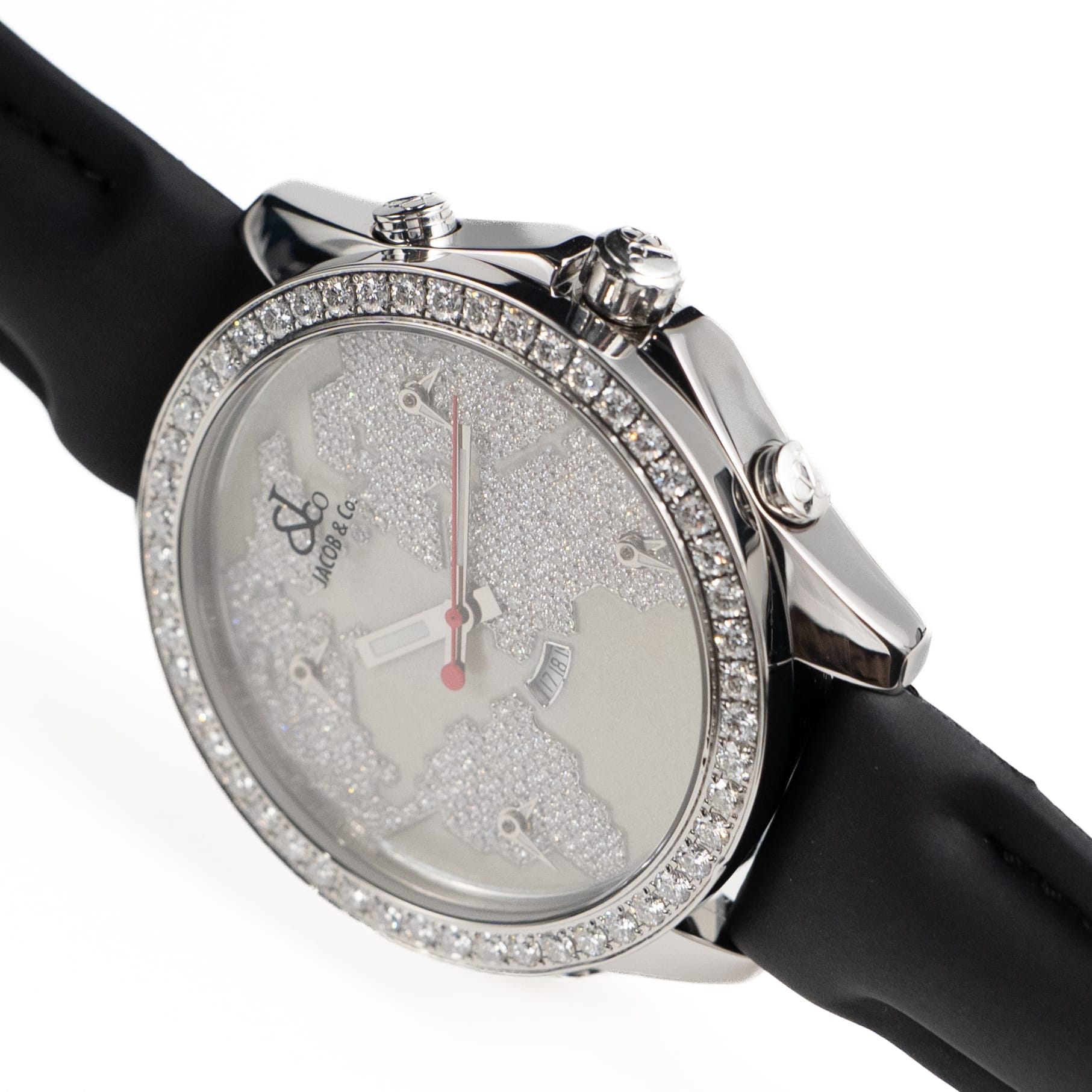 Jacob & Co. Five Time Zones JC-47WW 'Ladies' Stainless Steel Mother of Pearl Dial Diamond-Set