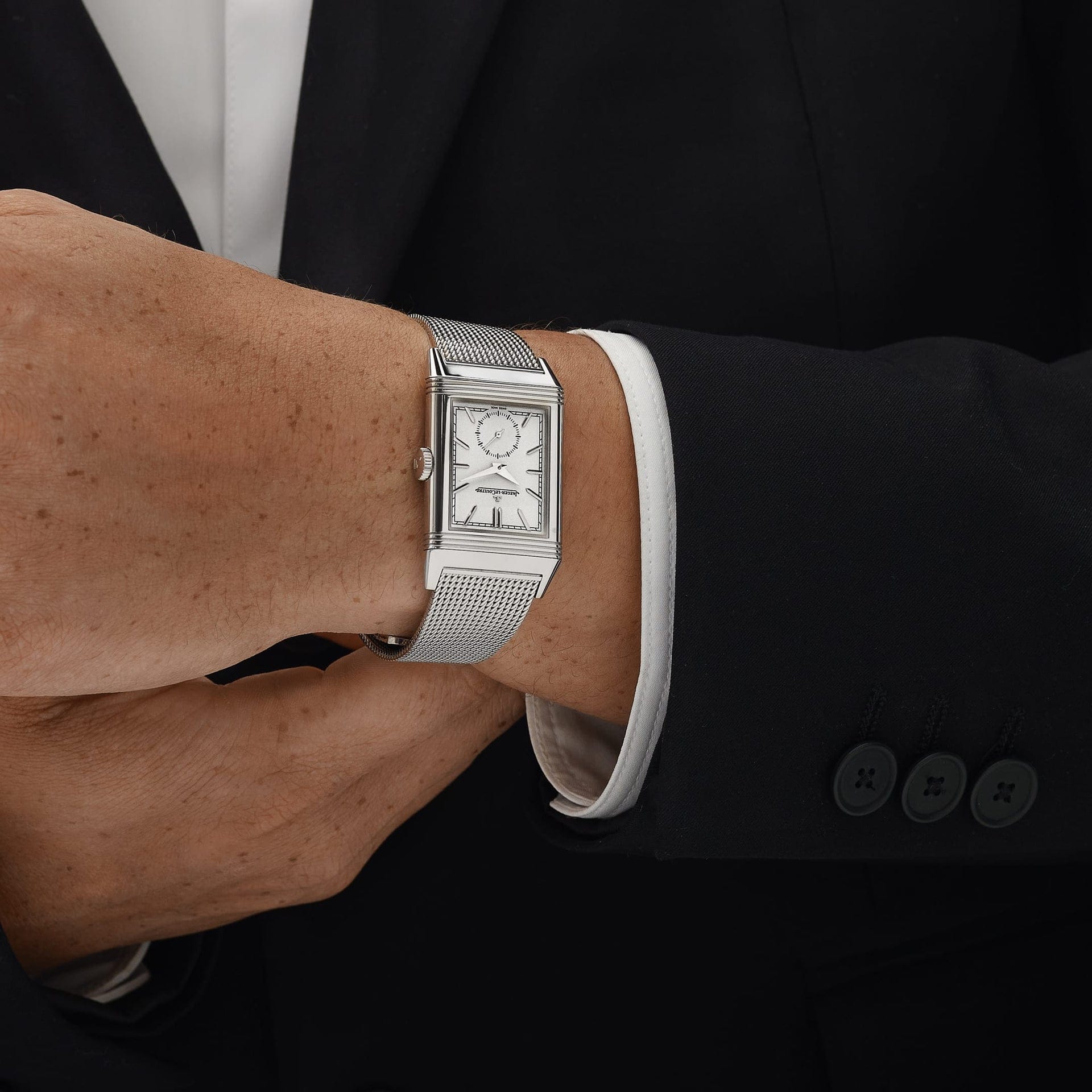 Jaeger-LeCoultre Reverso Q713312J Tribute Monoface Small Seconds White Gold Silver Dial Mesh Bracelet Limited Edition of 200