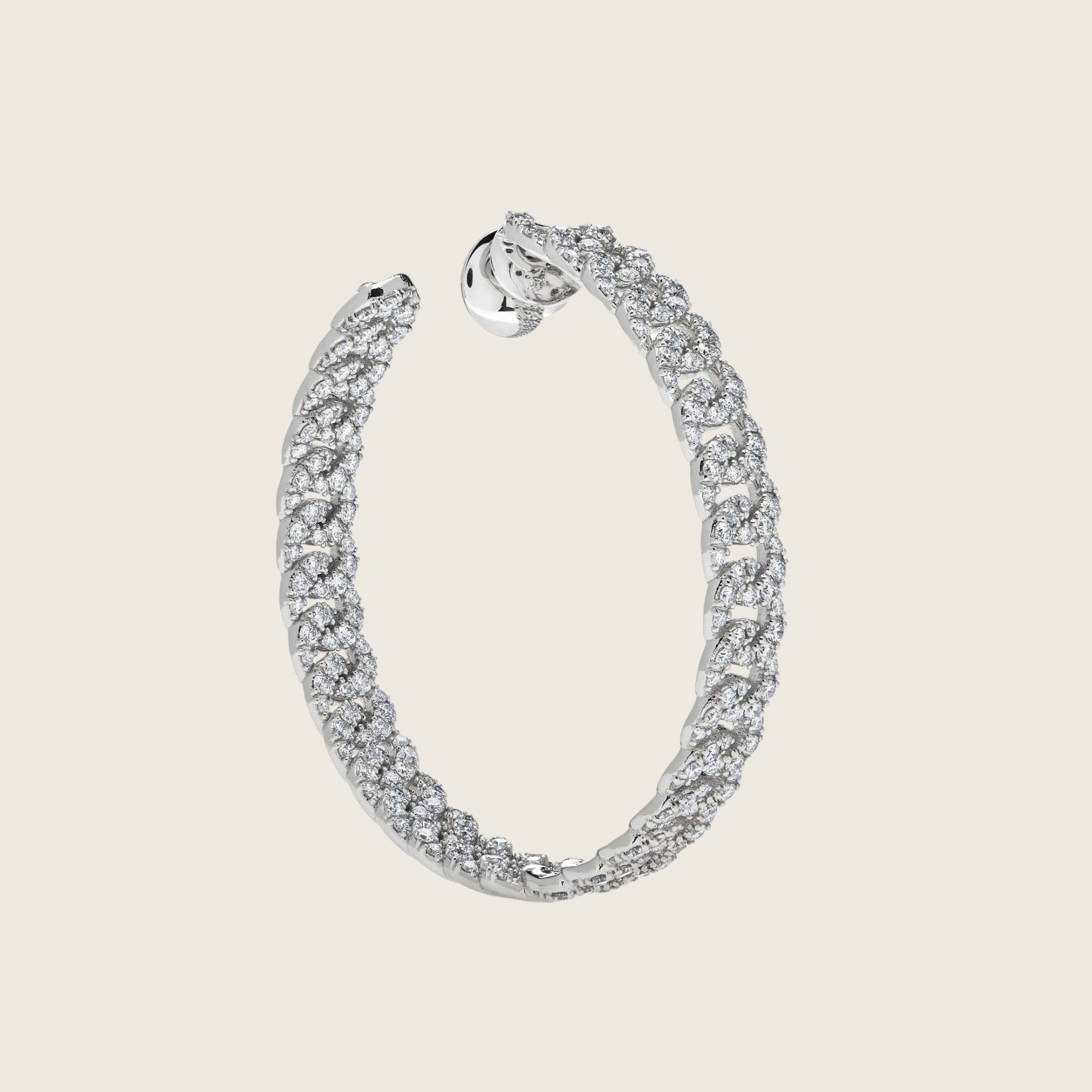 Large Pavé Diamond Chain Link Hoop Earrings