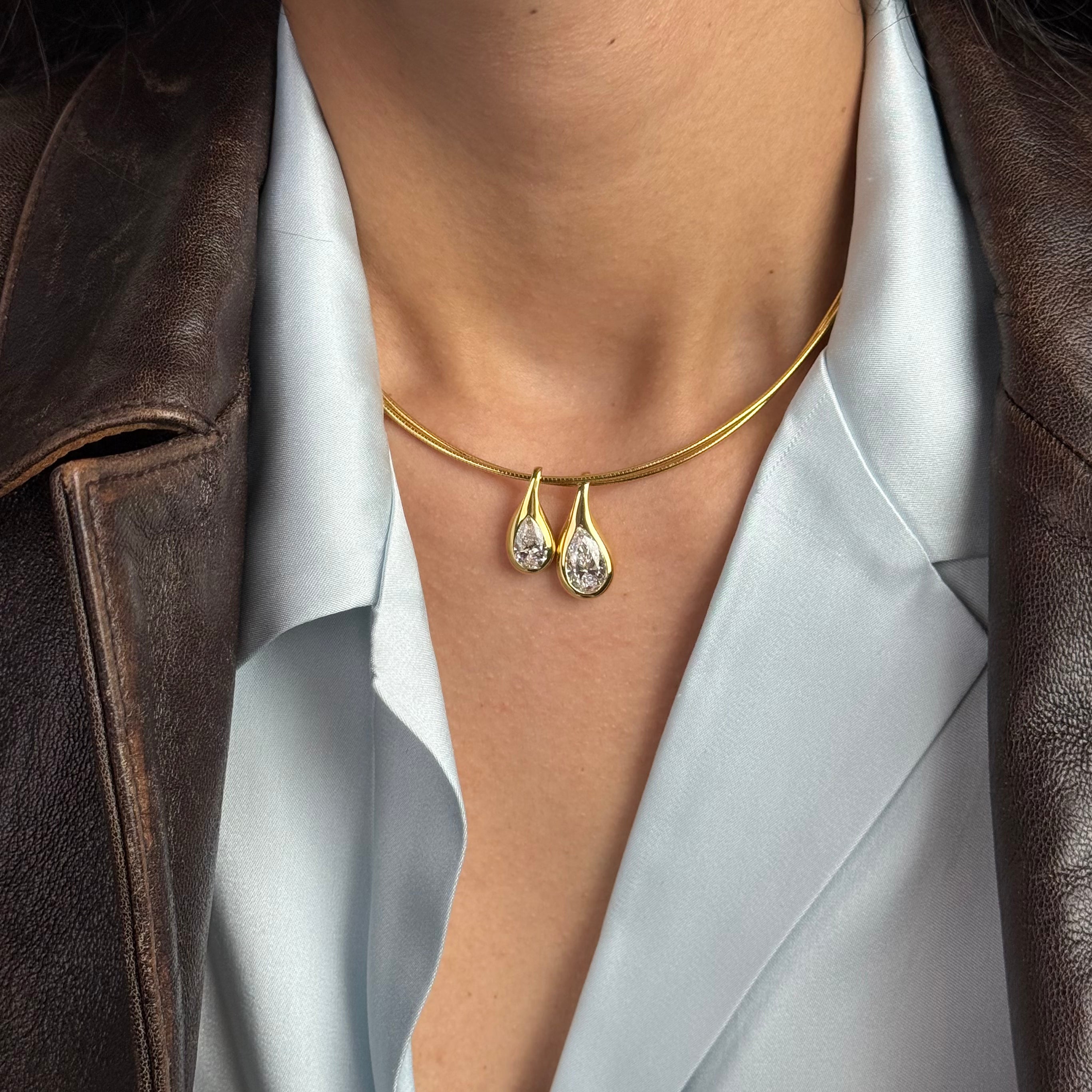 Mika Pear Diamond Pendant on Cuff Necklace