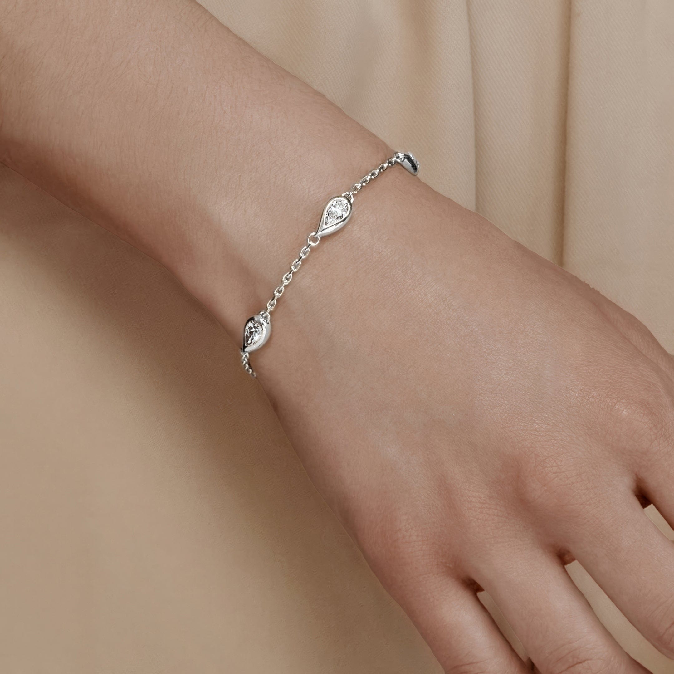 Mika Pear Shaped Diamond Bracelet in White Gold