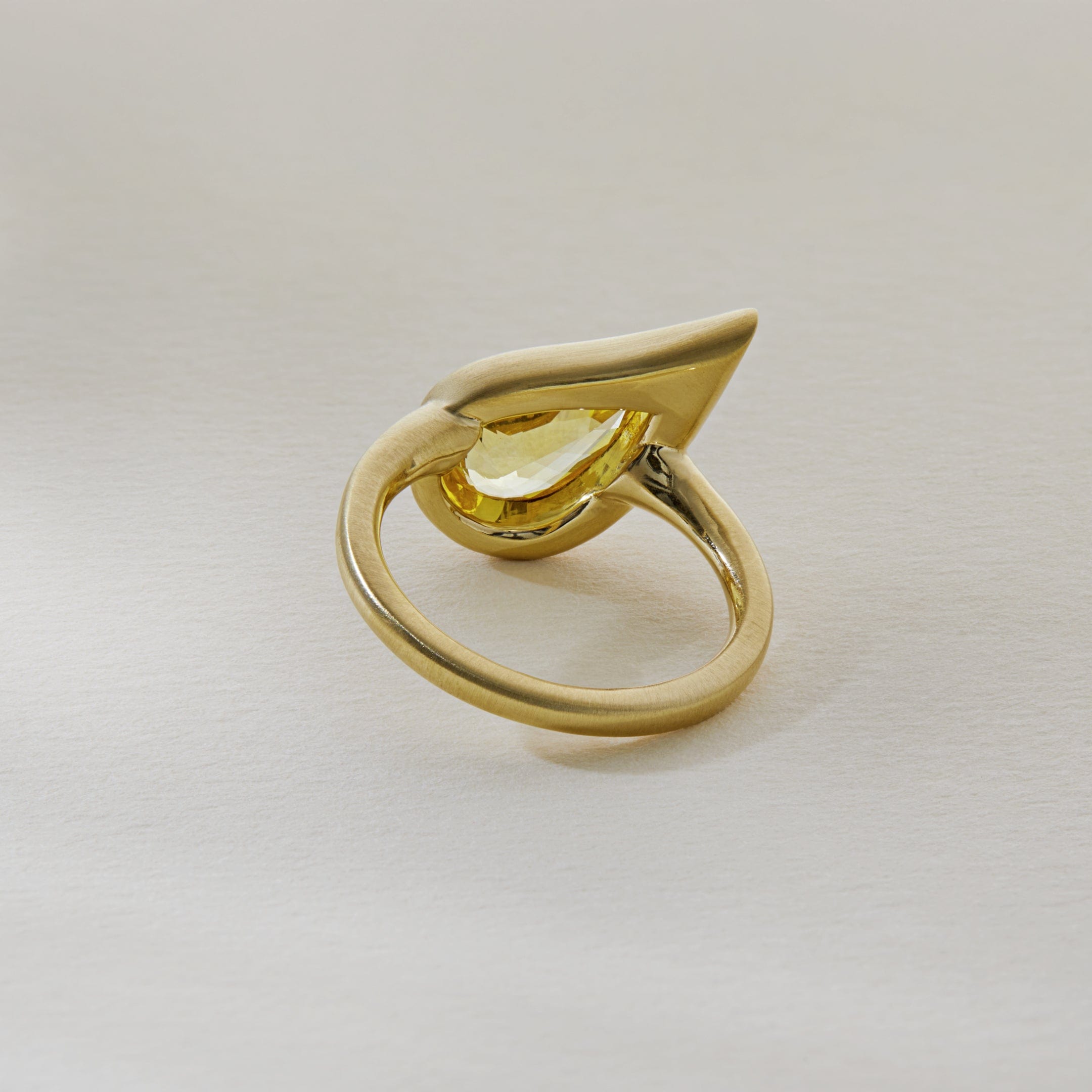 Kaya♡14kgf Chunky Pinky Ring with Pear Yellow Sapphire – Bold, Bezel