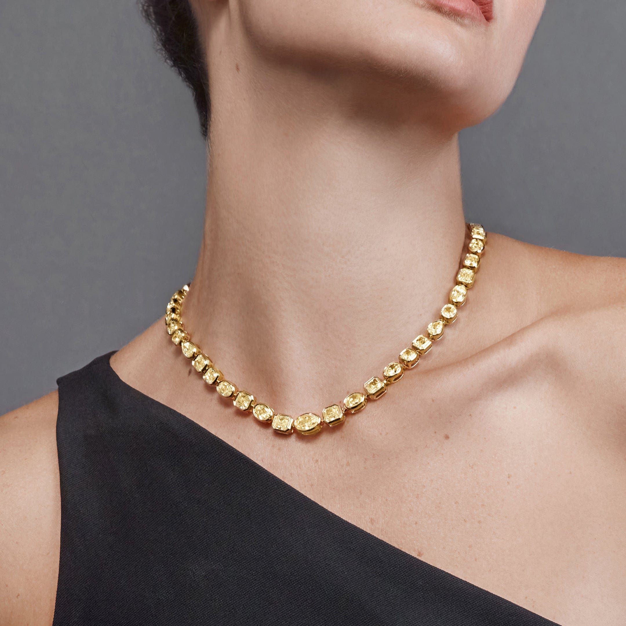 Multi-Shape Bezel Set Yellow Diamond Necklace
