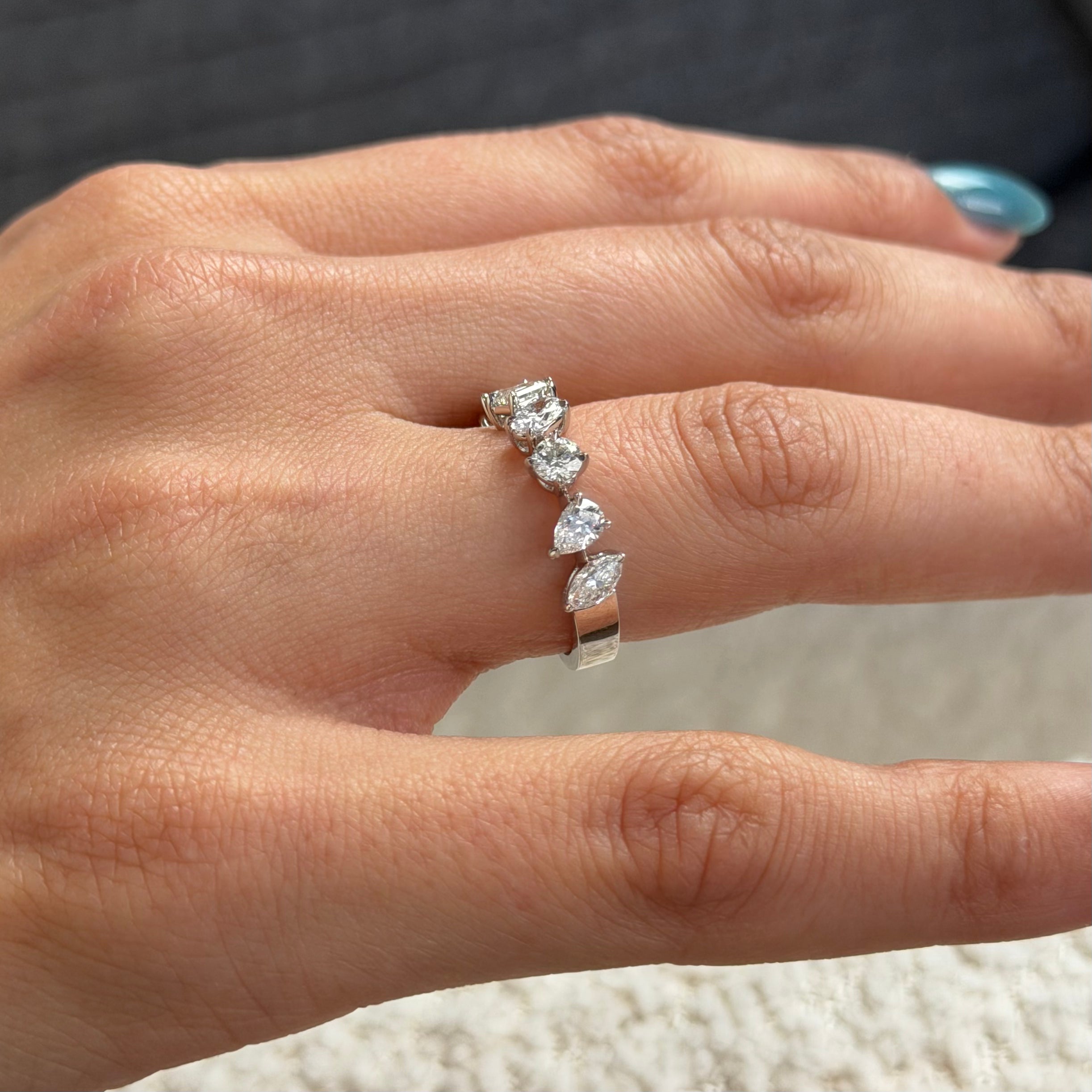 Multi-Shaped Diamond Halfway Band
