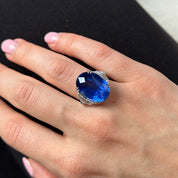 Oval Ceylon Sapphire Platinum and Diamond Ring