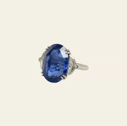 Oval Ceylon Sapphire Platinum and Diamond Ring