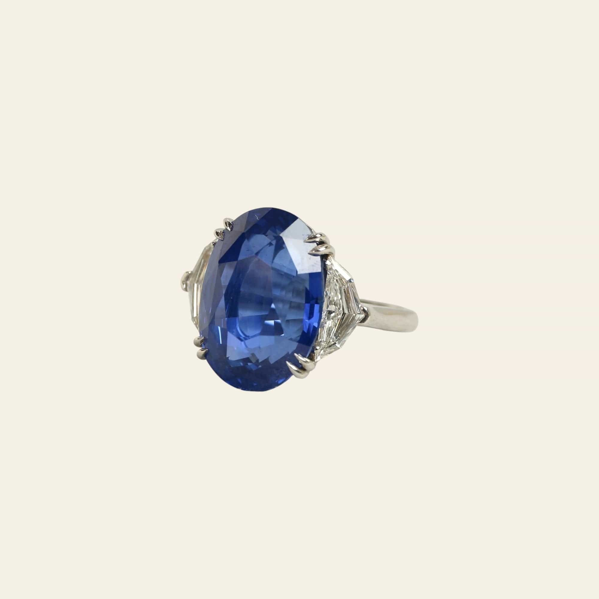 Oval Ceylon Sapphire Platinum and Diamond Ring