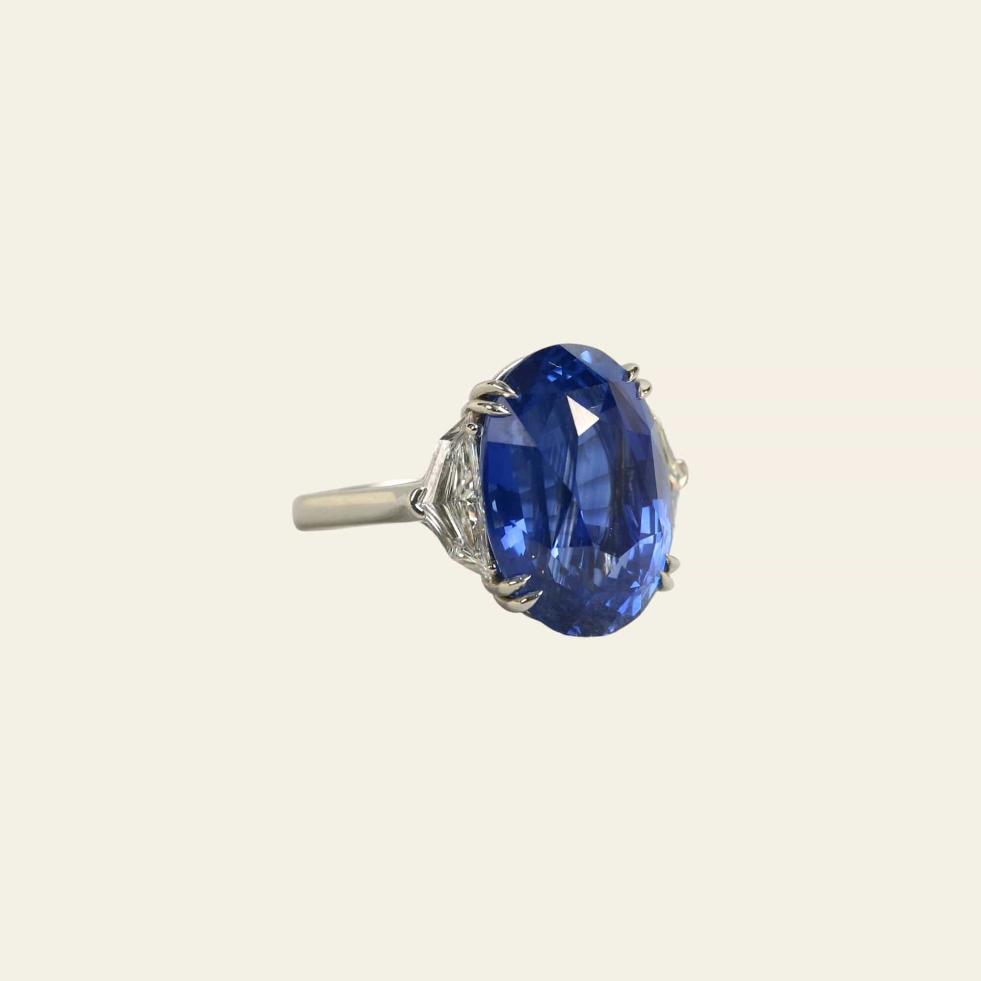 Oval Ceylon Sapphire Platinum and Diamond Ring