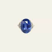 Oval Ceylon Sapphire Platinum and Diamond Ring