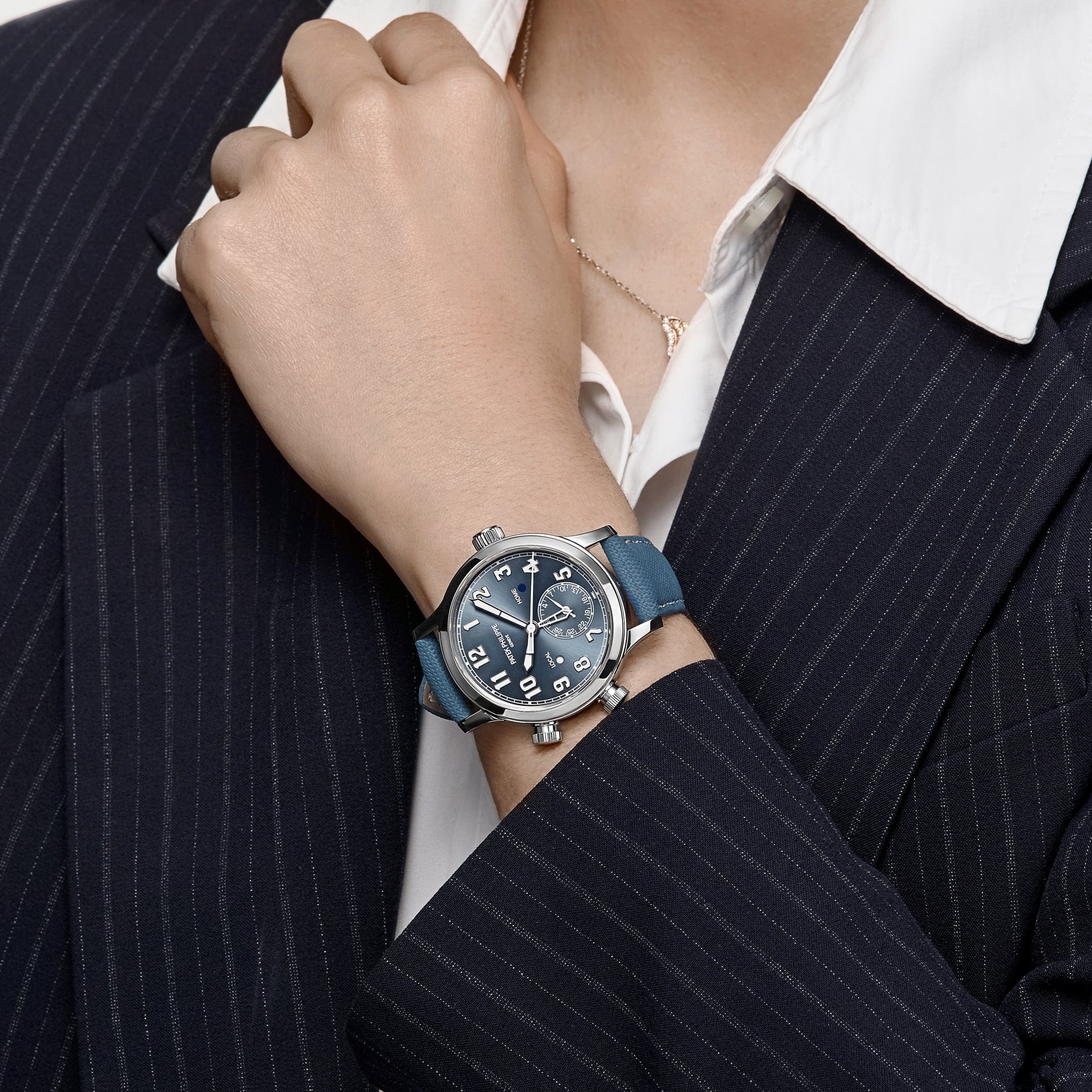 Patek Philippe Calatrava 7234A 'Pilot' Travel Time 'Ladies' Stainless Steel Blue-Grey Dial Singapore Edition