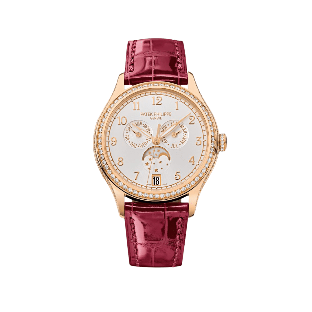 Patek Philippe Complications 4947R-001 Annual Calendar Moon Phase Rose Gold Diamond Bezel White Dial