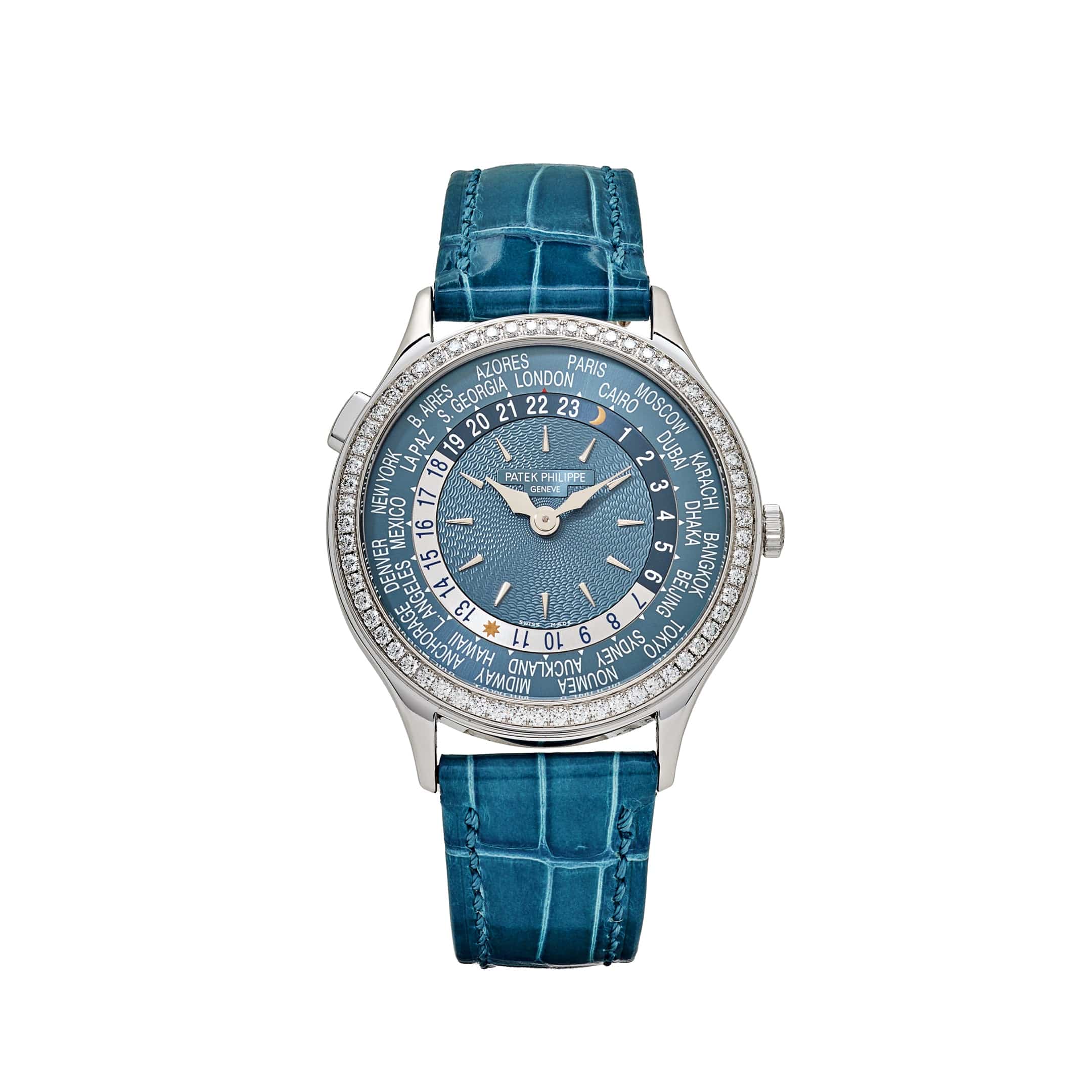 Patek Philippe Complications 7130G-016 World Time l White Gold Gray-Blue Dial Diamond Bezel (2022)