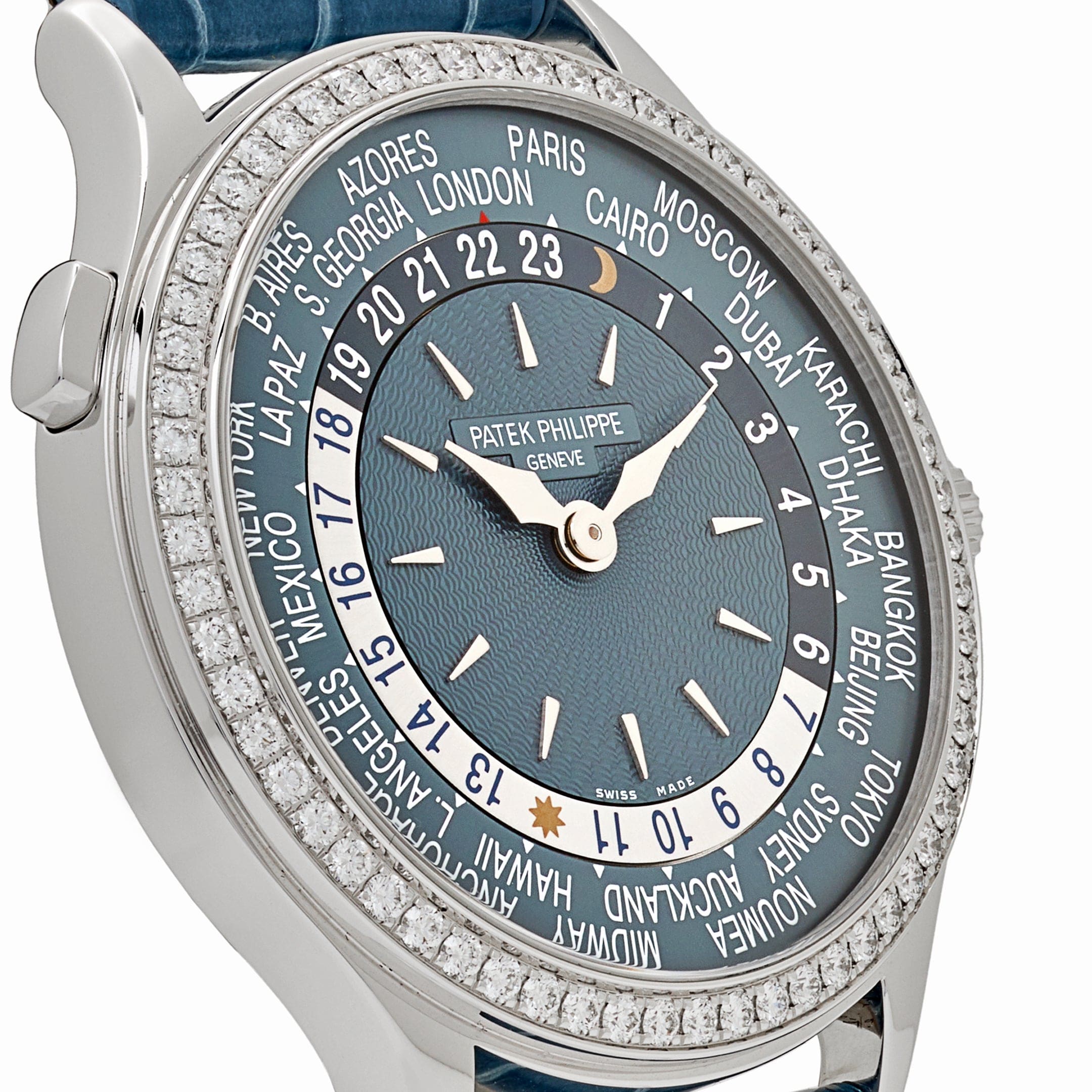 Patek Philippe Complications 7130G-016 World Time l White Gold Gray-Blue Dial Diamond Bezel (2022)