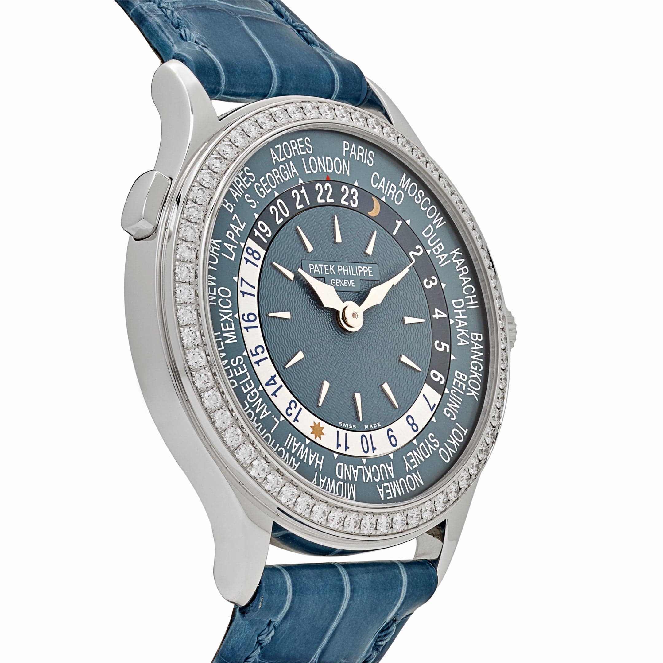 Patek Philippe Complications 7130G-016 World Time l White Gold Gray-Blue Dial Diamond Bezel (2022)