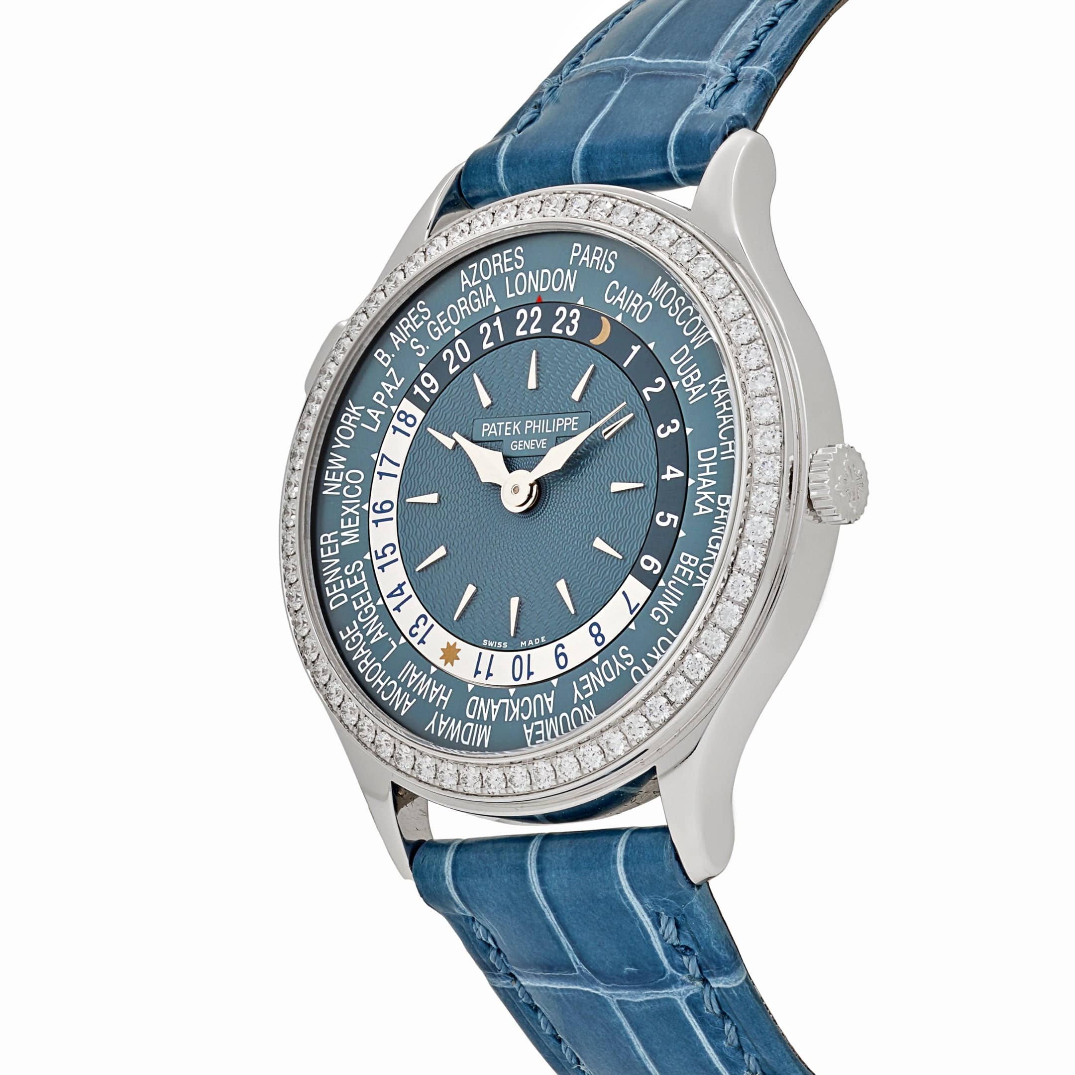 Patek Philippe Complications 7130G-016 World Time l White Gold Gray-Blue Dial Diamond Bezel (2022)