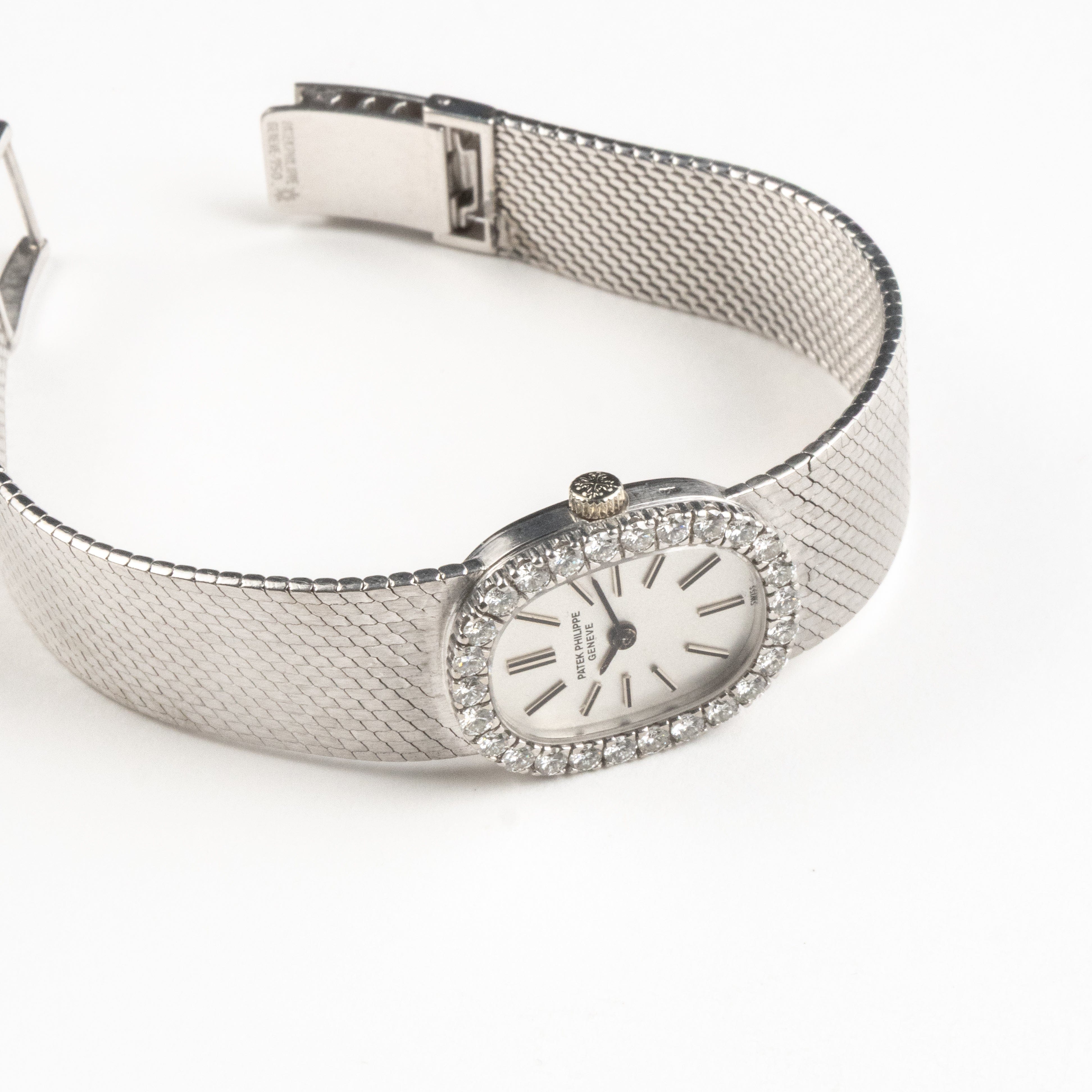 Patek Philippe Ellipse 3377 White Gold Silver Dial Diamond Bezel