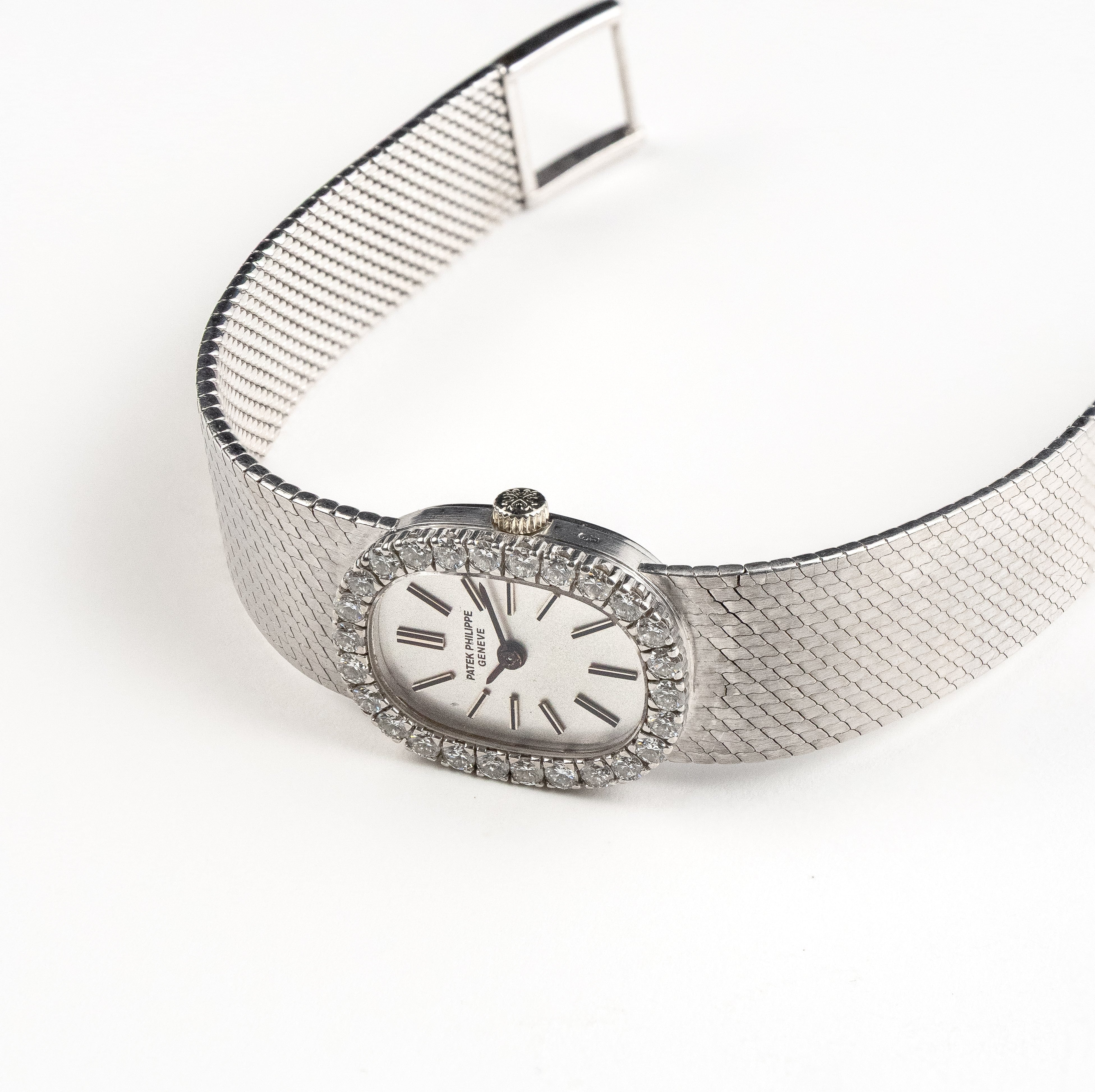 Patek Philippe Ellipse 3377 White Gold Silver Dial Diamond Bezel