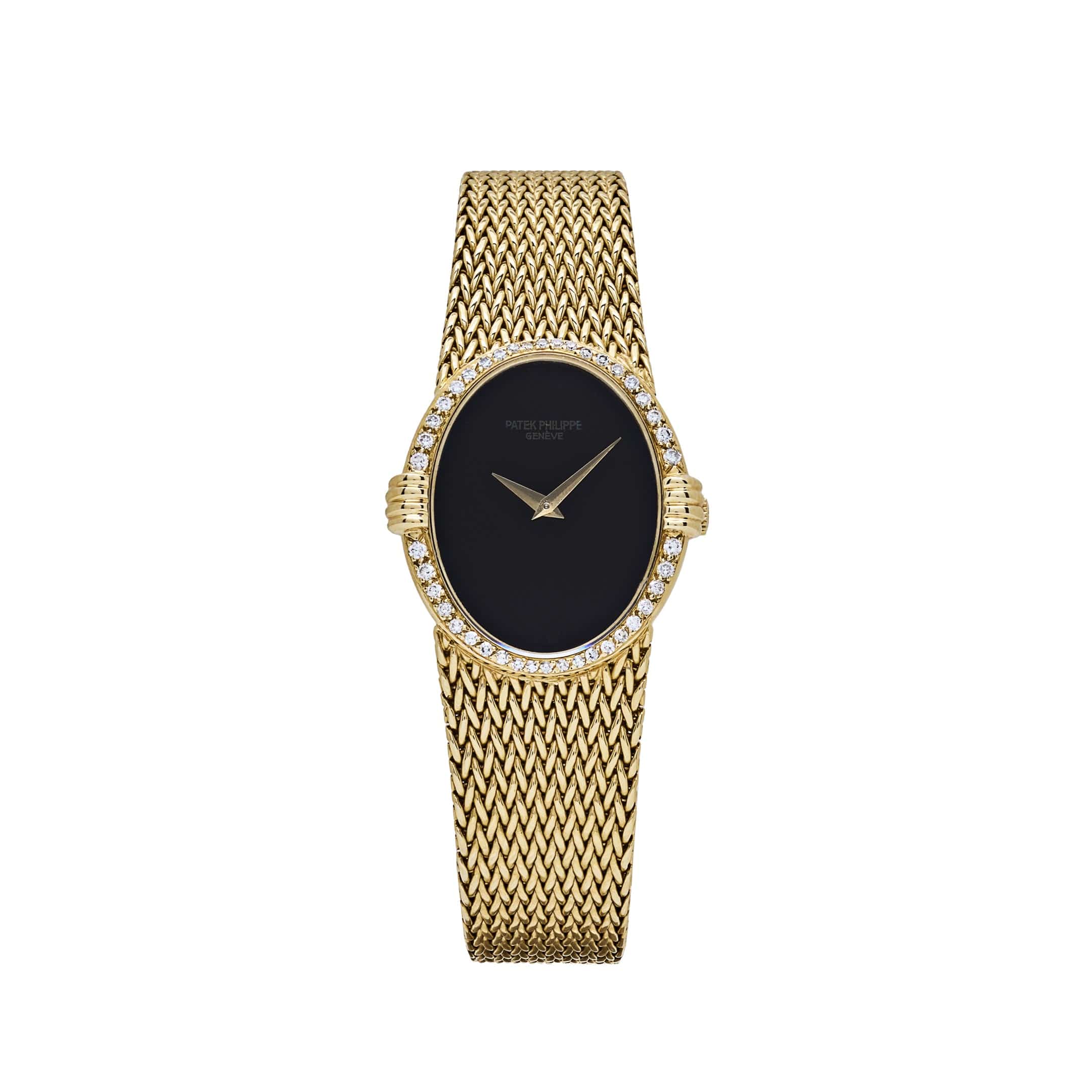 Patek Philippe Ellipse Vintage Yellow Gold Black Onyx Dial Diamond Bezel