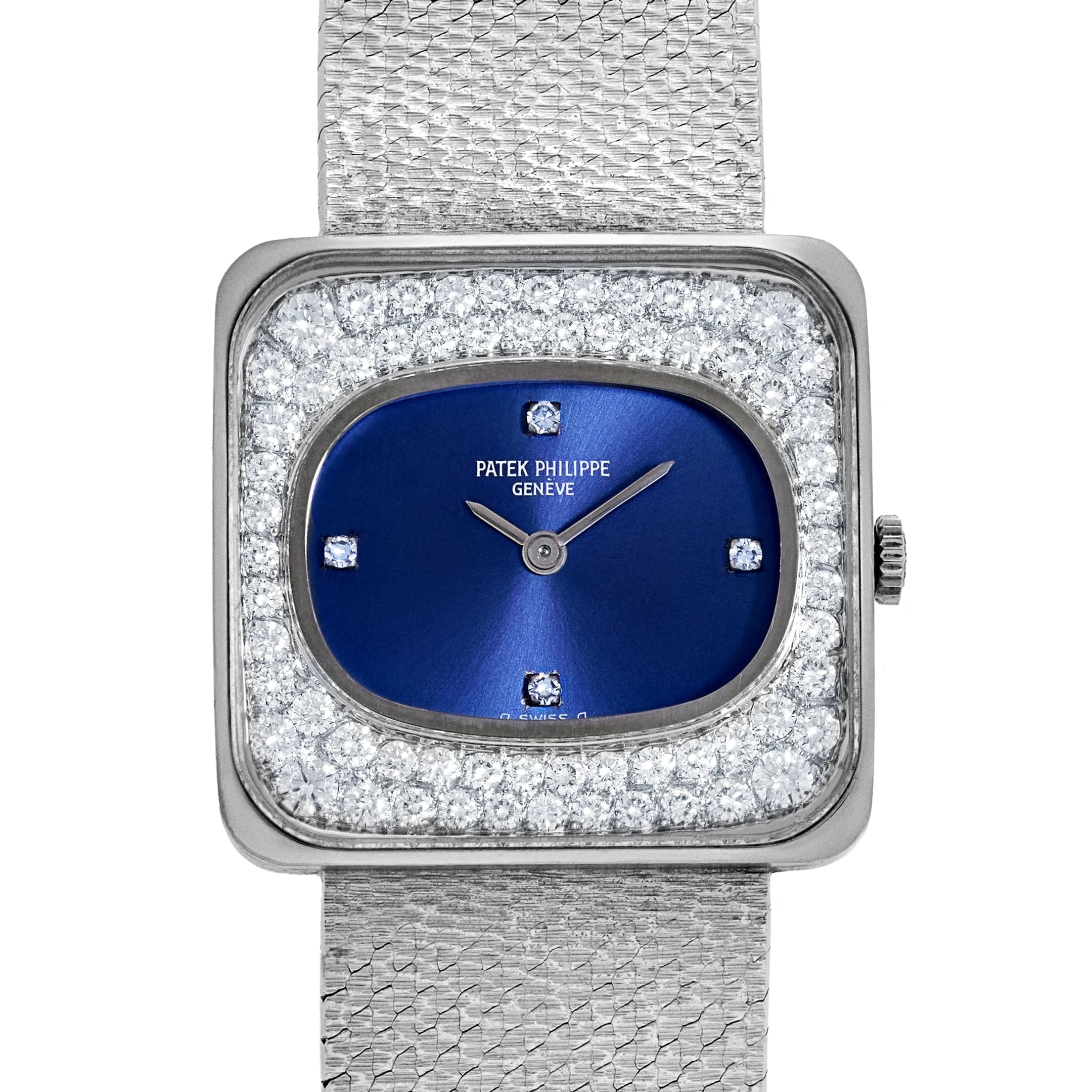 Patek Philippe Golden Ellipse 4126/1 White Gold Blue Diamond Dial Diamond Bezel