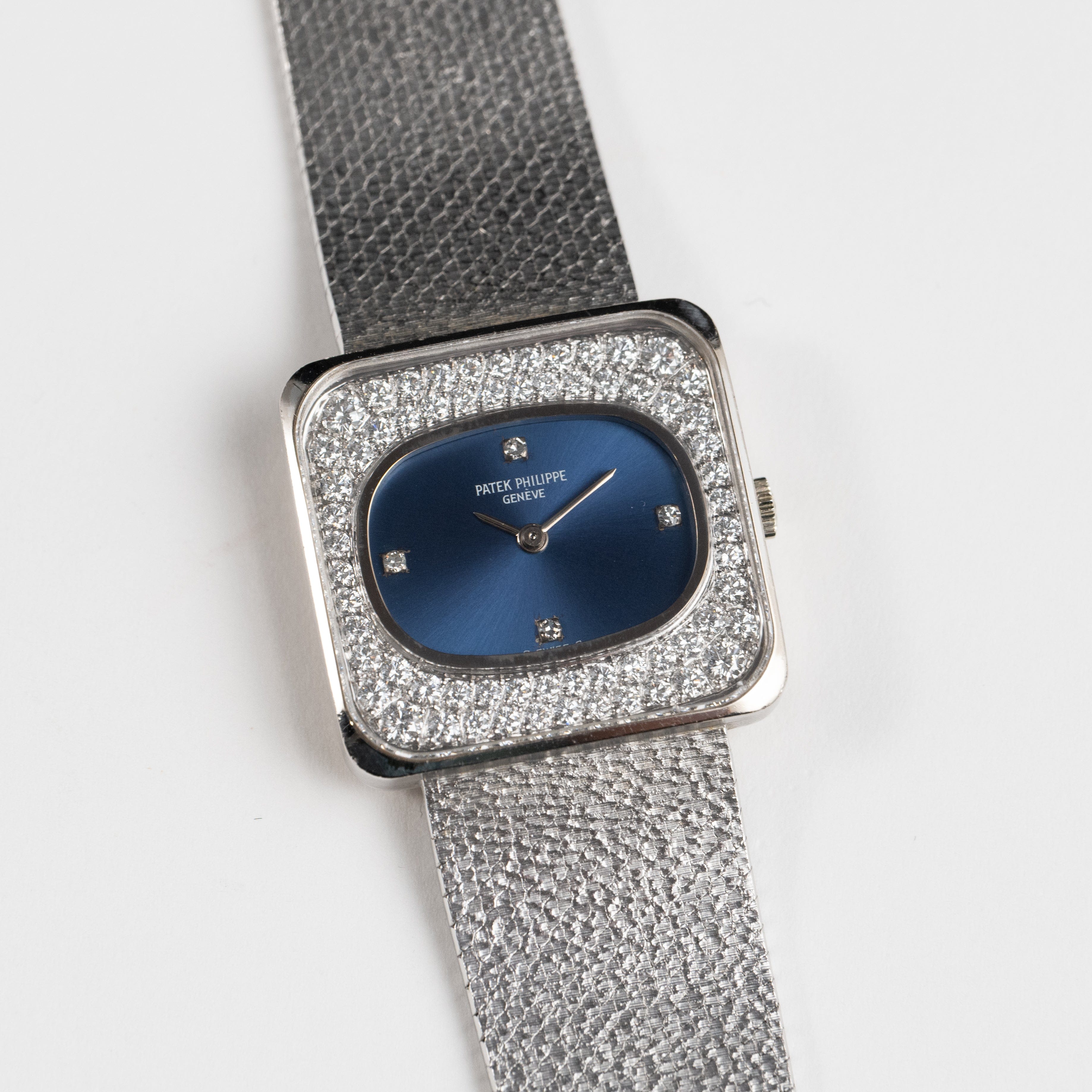 Patek Philippe Golden Ellipse 4126/1 White Gold Blue Diamond Dial Diamond Bezel
