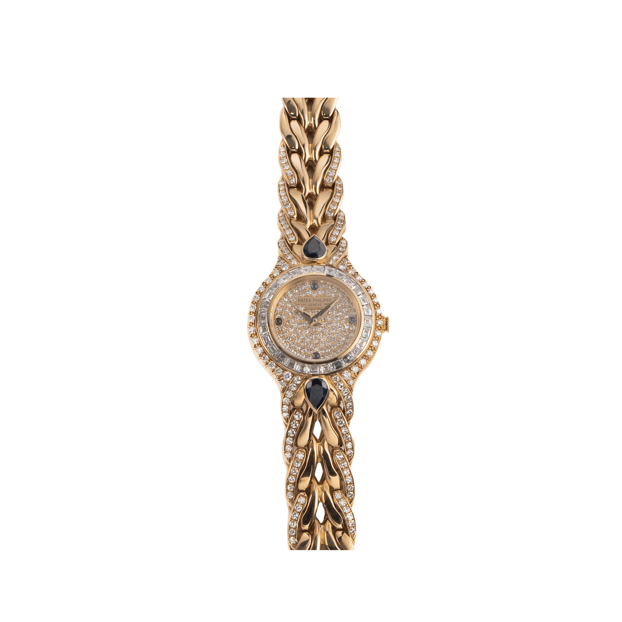 Patek Philippe La Flamme 4808 'Ladies' Yellow Gold Diamonds Blue Sapphires Quartz