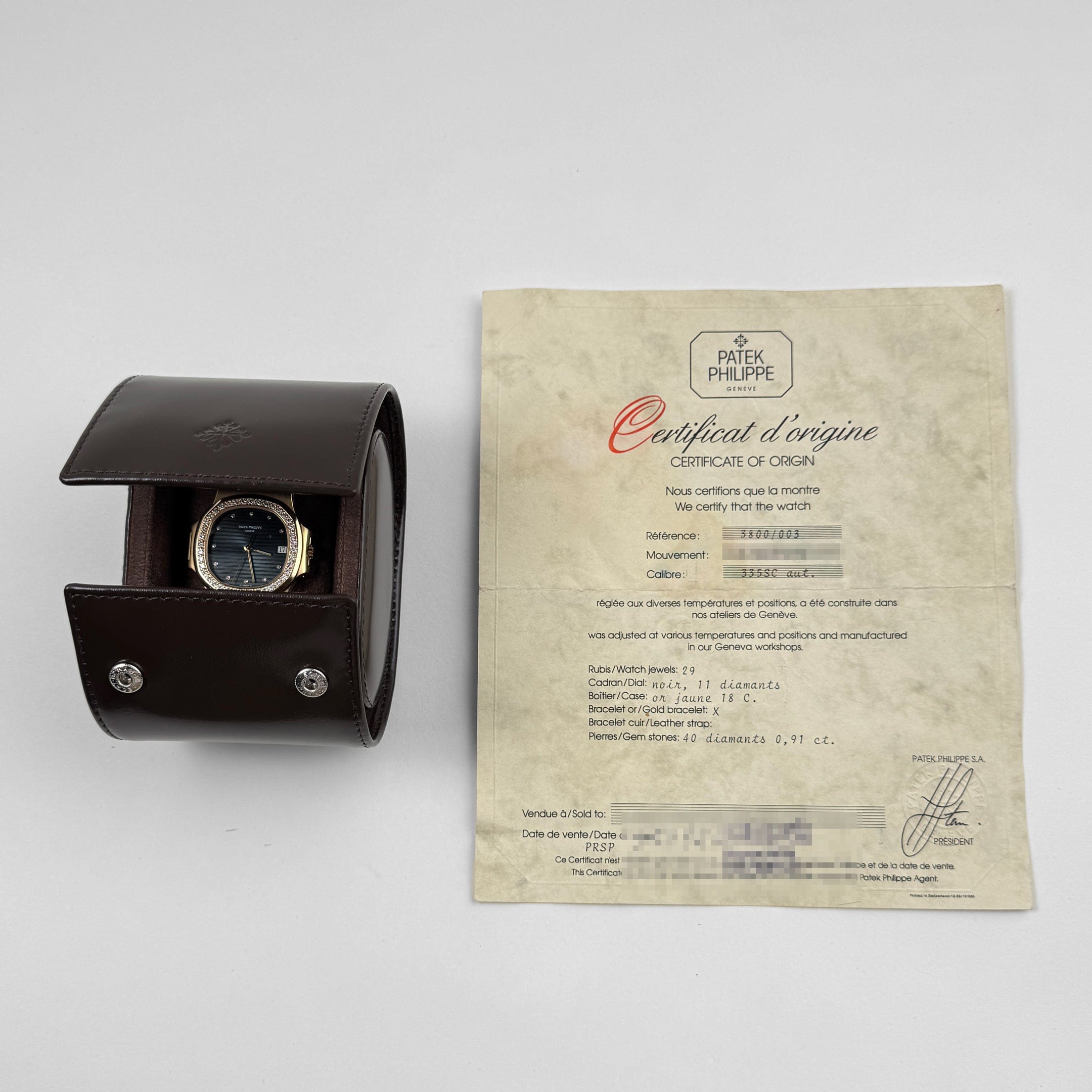 Patek Philippe Nautilus 3800/003 Yellow Gold Black Diamond Dial Diamond Bezel (1992)