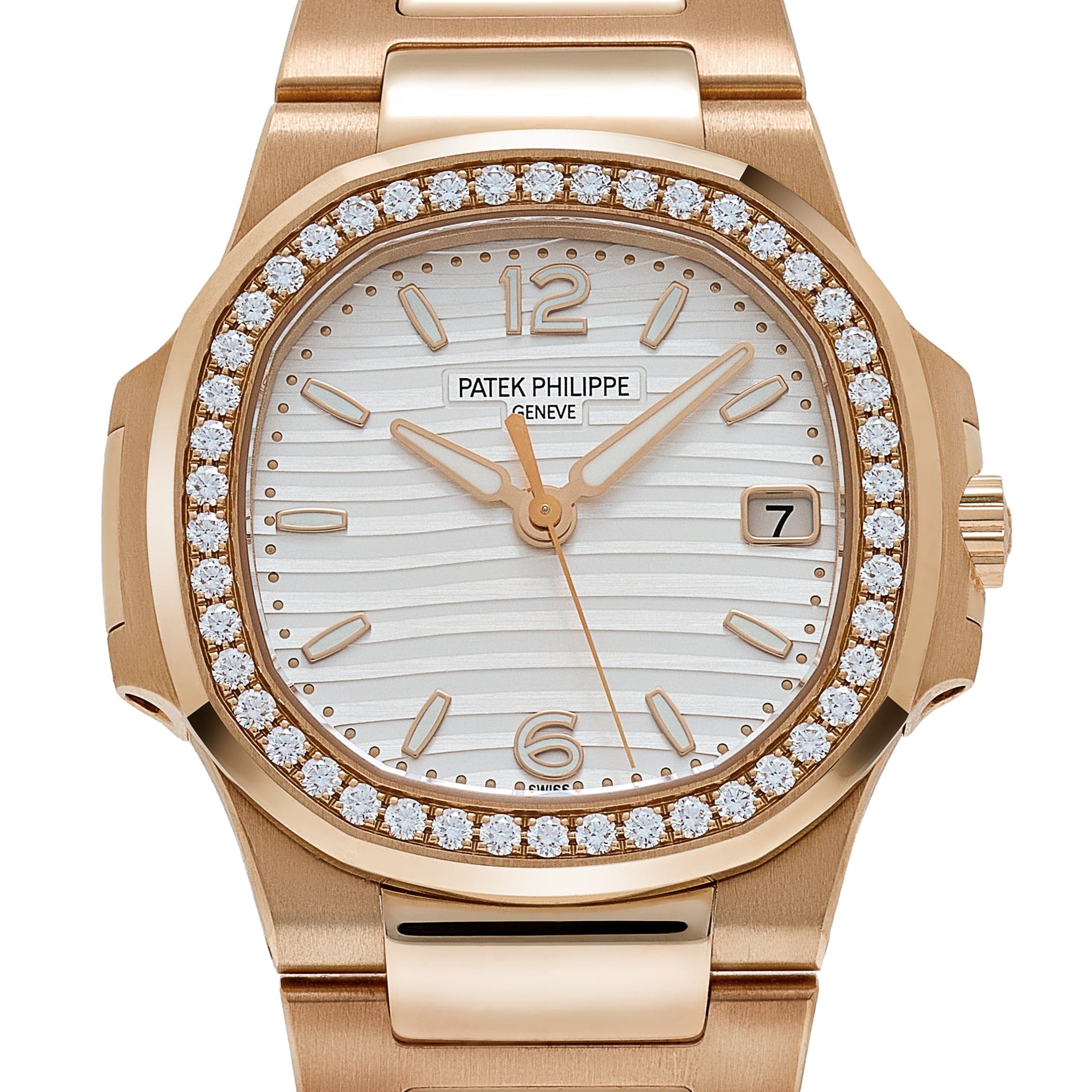 Patek Philippe Nautilus 7010/1R-011 'Ladies' Rose Gold Silver Dial Diamond Bezel Quartz
