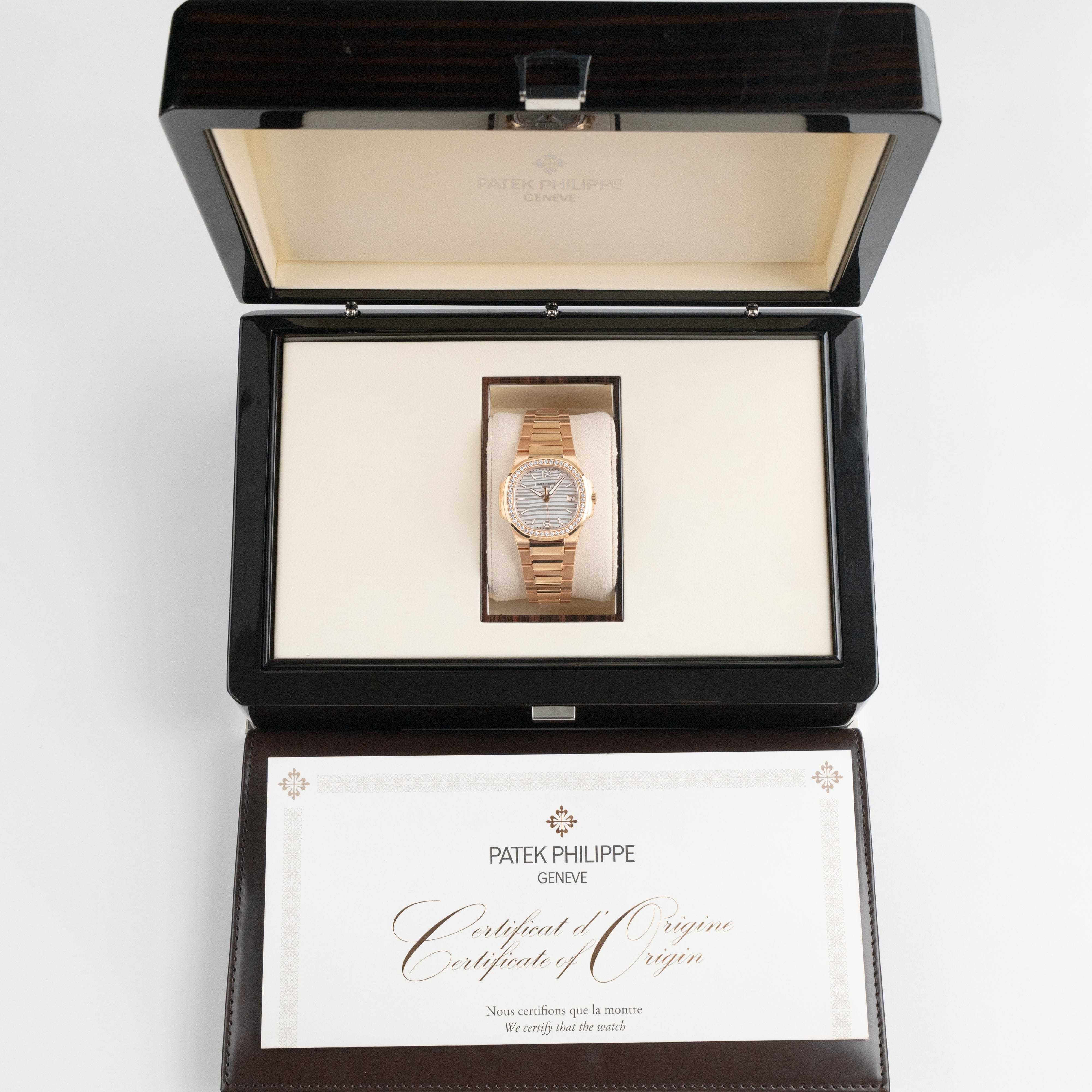 Patek Philippe Nautilus 7010/1R-011 'Ladies' Rose Gold Silver Dial Diamond Bezel Quartz