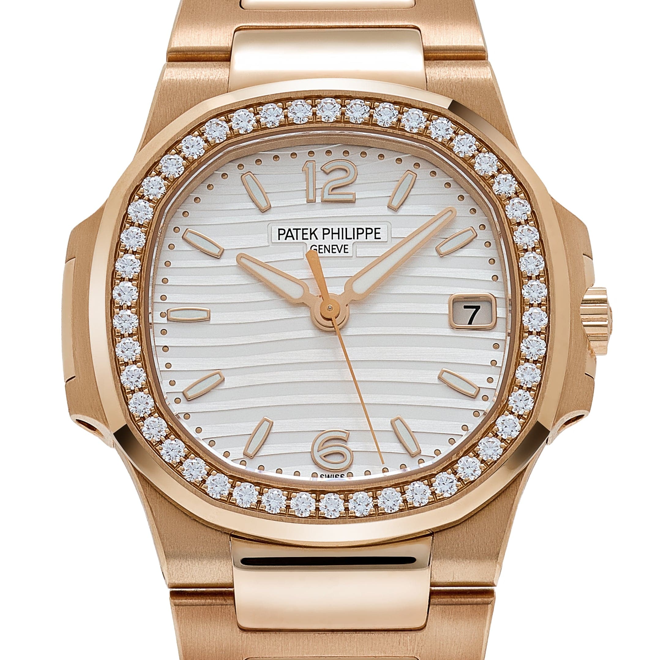 Patek Philippe Nautilus 7010/1R-011 'Ladies' Rose Gold Silver Dial Diamond Bezel Quartz