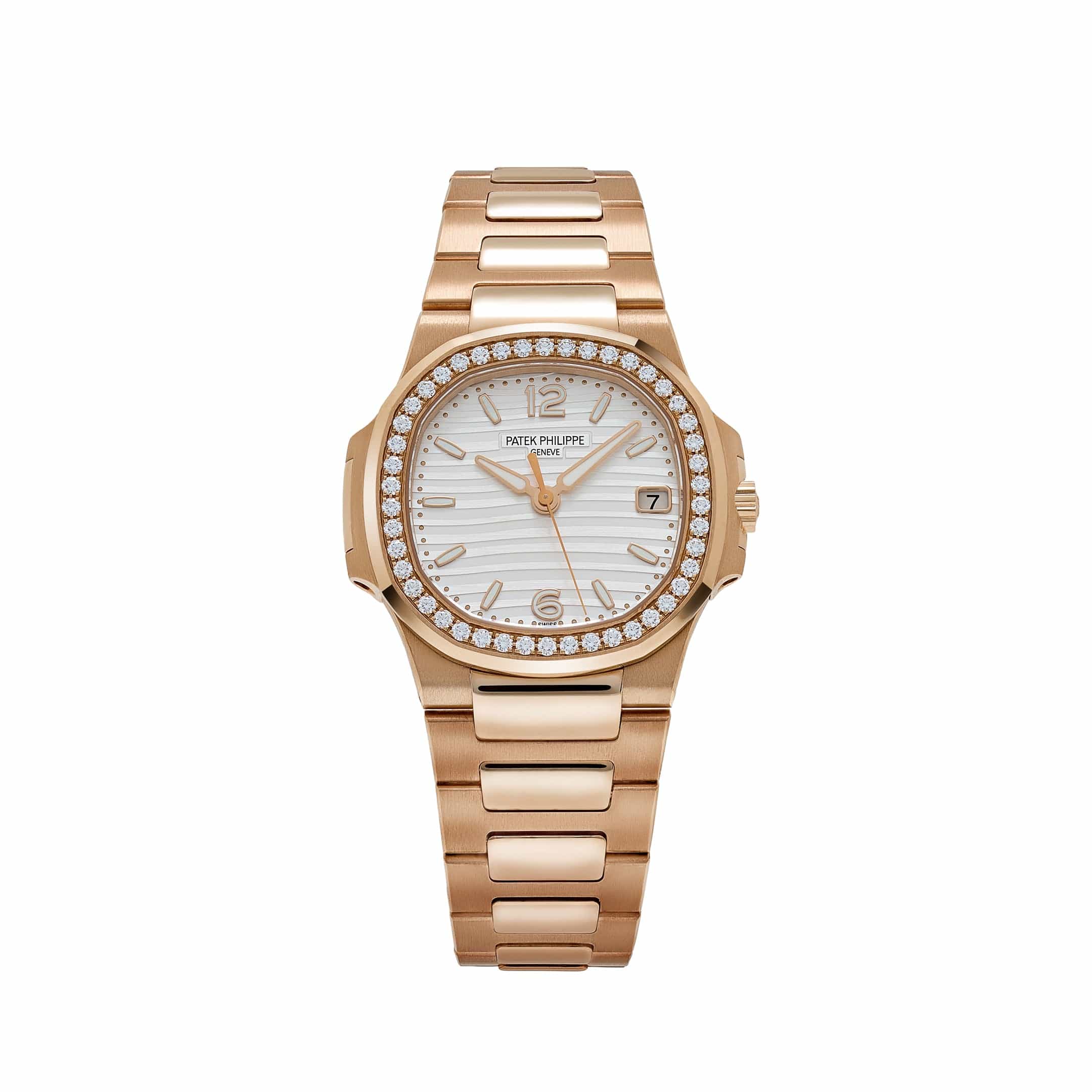 Patek Philippe Nautilus 7010/1R-011 'Ladies' Rose Gold Silver Dial Diamond Bezel Quartz
