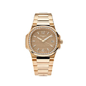 Luxury Watch Patek Philippe Ladies Nautilus Quartz Rose Gold Diamond Bezel 7010/1R-012 Wrist Aficionado