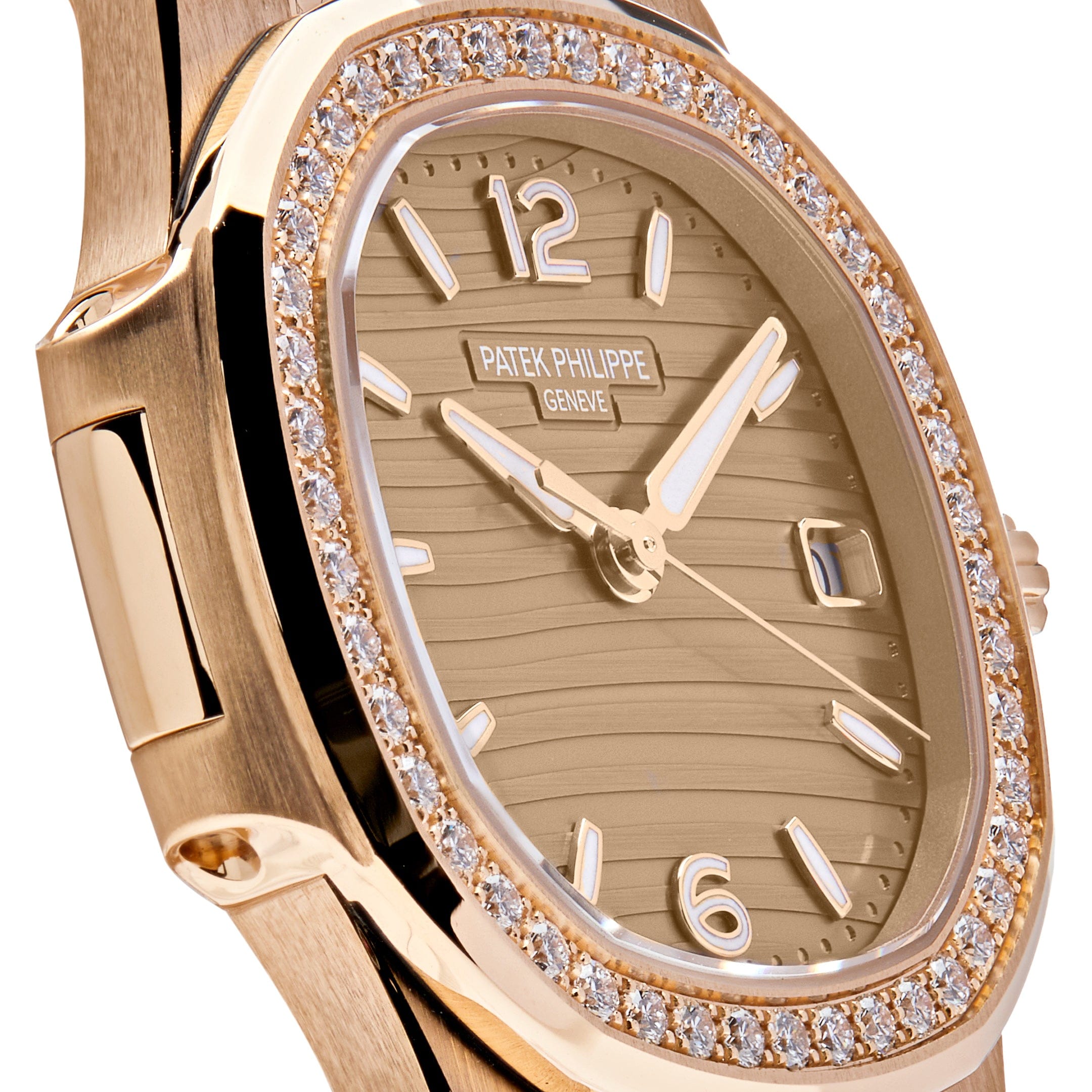 Luxury Watch Patek Philippe Ladies Nautilus Quartz Rose Gold Diamond Bezel 7010/1R-012 Wrist Aficionado