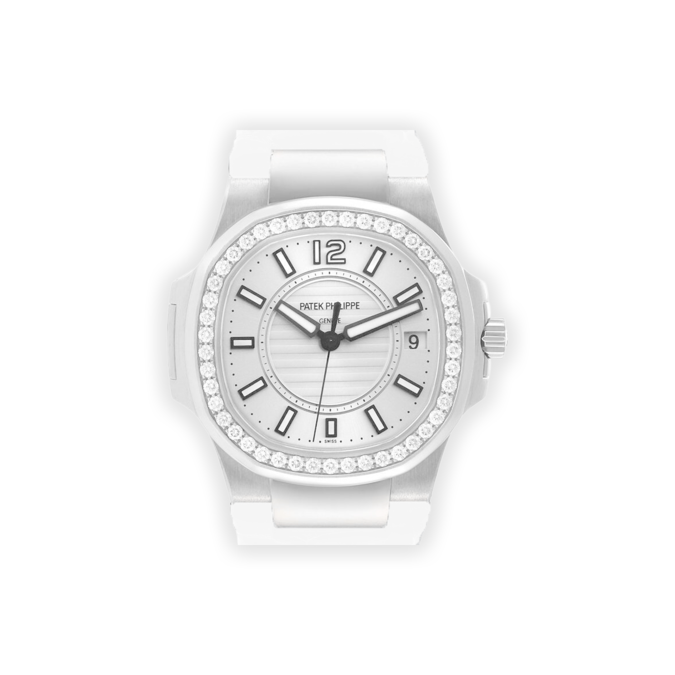 Patek Philippe Nautilus 7010G 'Ladies' White Gold Silver Dial Diamond Bezel Quartz