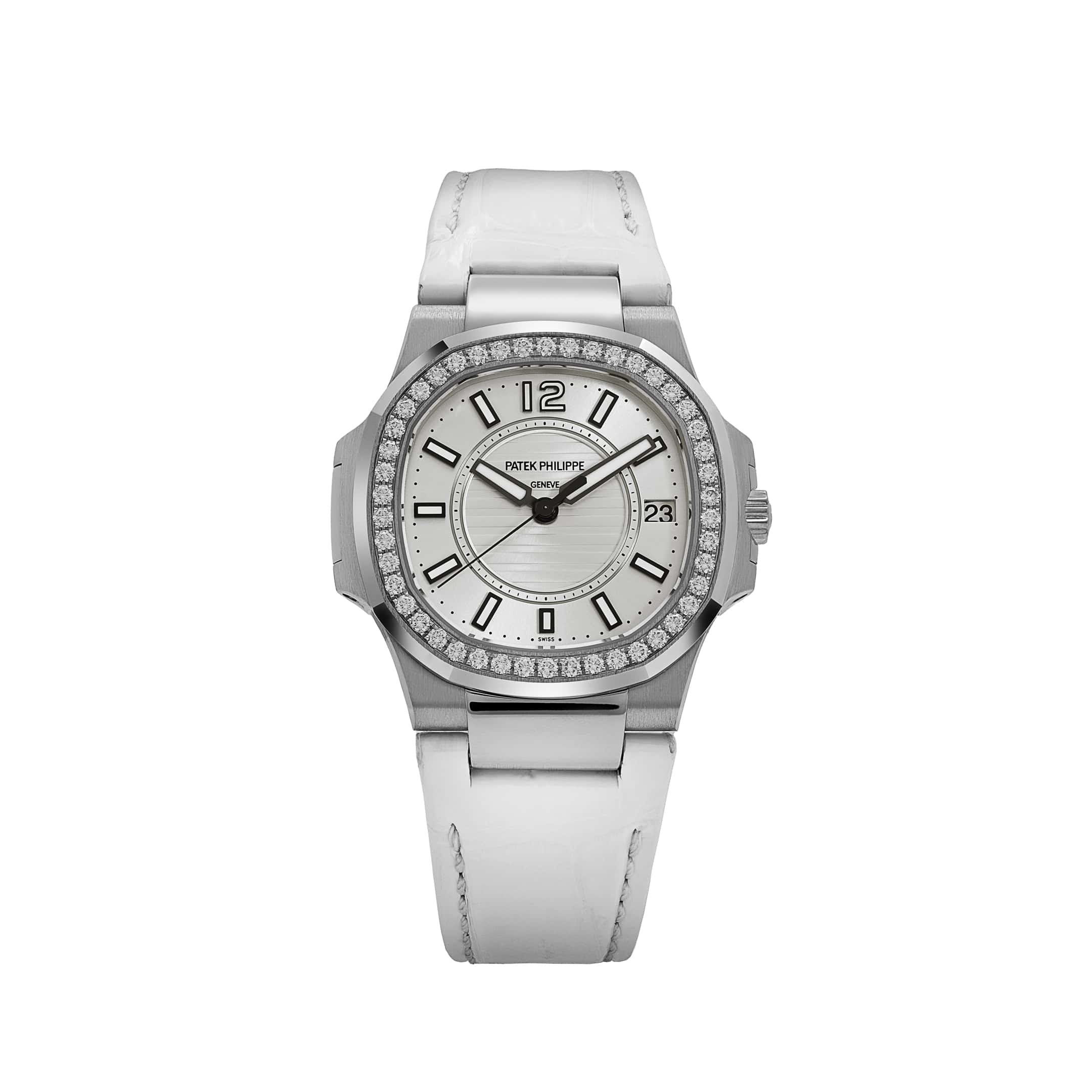 Patek Philippe Nautilus 7010G 'Ladies' White Gold Silver Dial Diamond Bezel Quartz