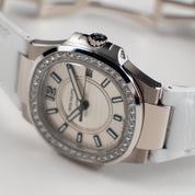 Patek Philippe Nautilus 7010G 'Ladies' White Gold Silver Dial Diamond Bezel Quartz