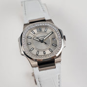 Patek Philippe Nautilus 7010G 'Ladies' White Gold Silver Dial Diamond Bezel Quartz