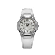 Patek Philippe Nautilus 7010G 'Ladies' White Gold Silver Dial Diamond Bezel Quartz