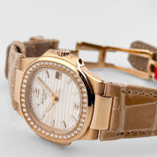 Patek Philippe Nautilus 7010R-011 'Ladies' Rose Gold Silvery Opaline Dial Diamond Bezel