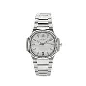 Luxury Watch Patek Philippe Ladies Diamond Nautilus Stainless Steel White Dial Diamond Bezel 7118/1200A-010 Wrist Aficionado