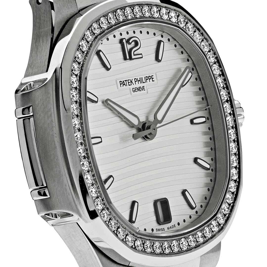 Luxury Watch Patek Philippe Ladies Diamond Nautilus Stainless Steel White Dial Diamond Bezel 7118/1200A-010 Wrist Aficionado