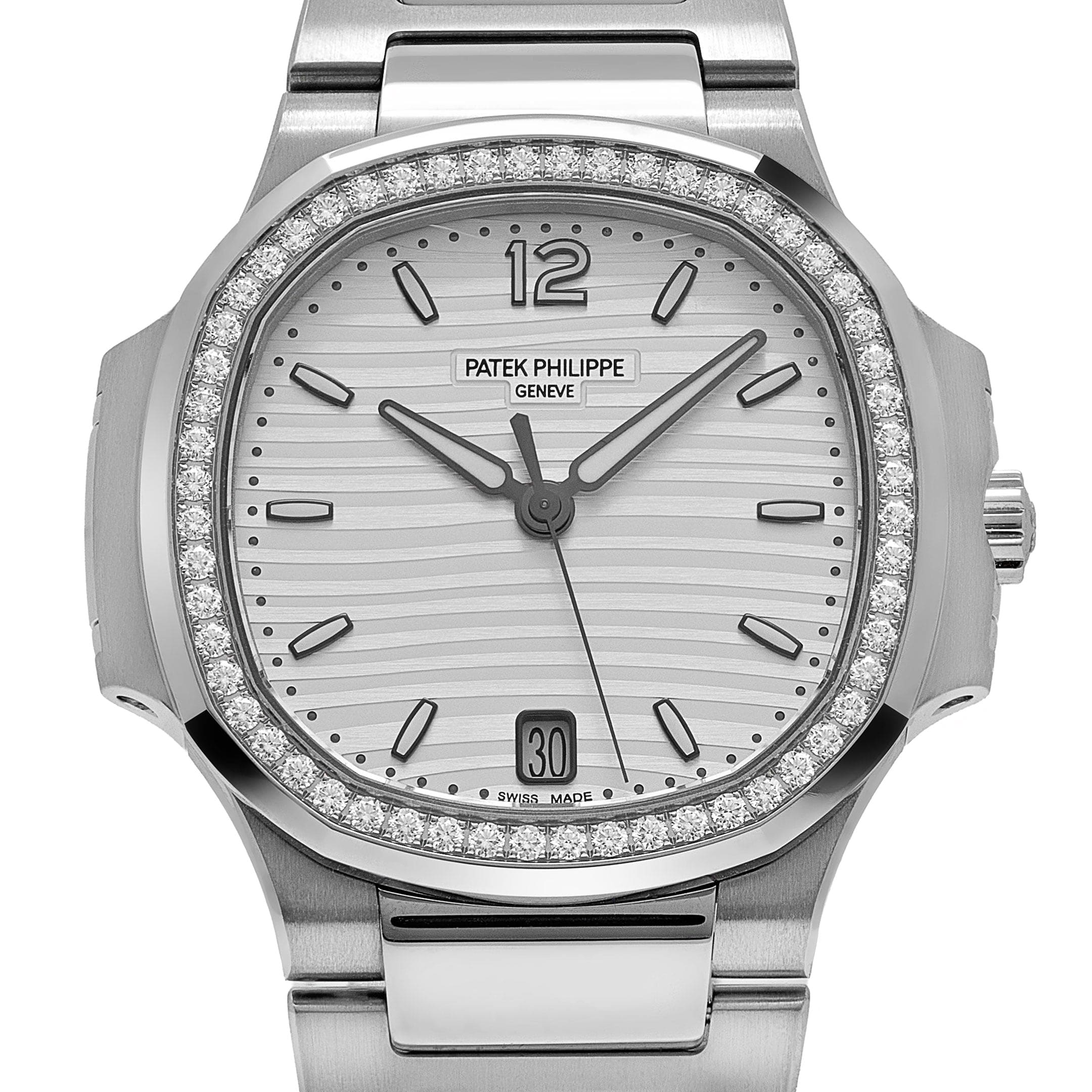 Patek Philippe Nautilus 7118/1200A-010 'Ladies' Stainless Steel Silver Dial Diamond Bezel