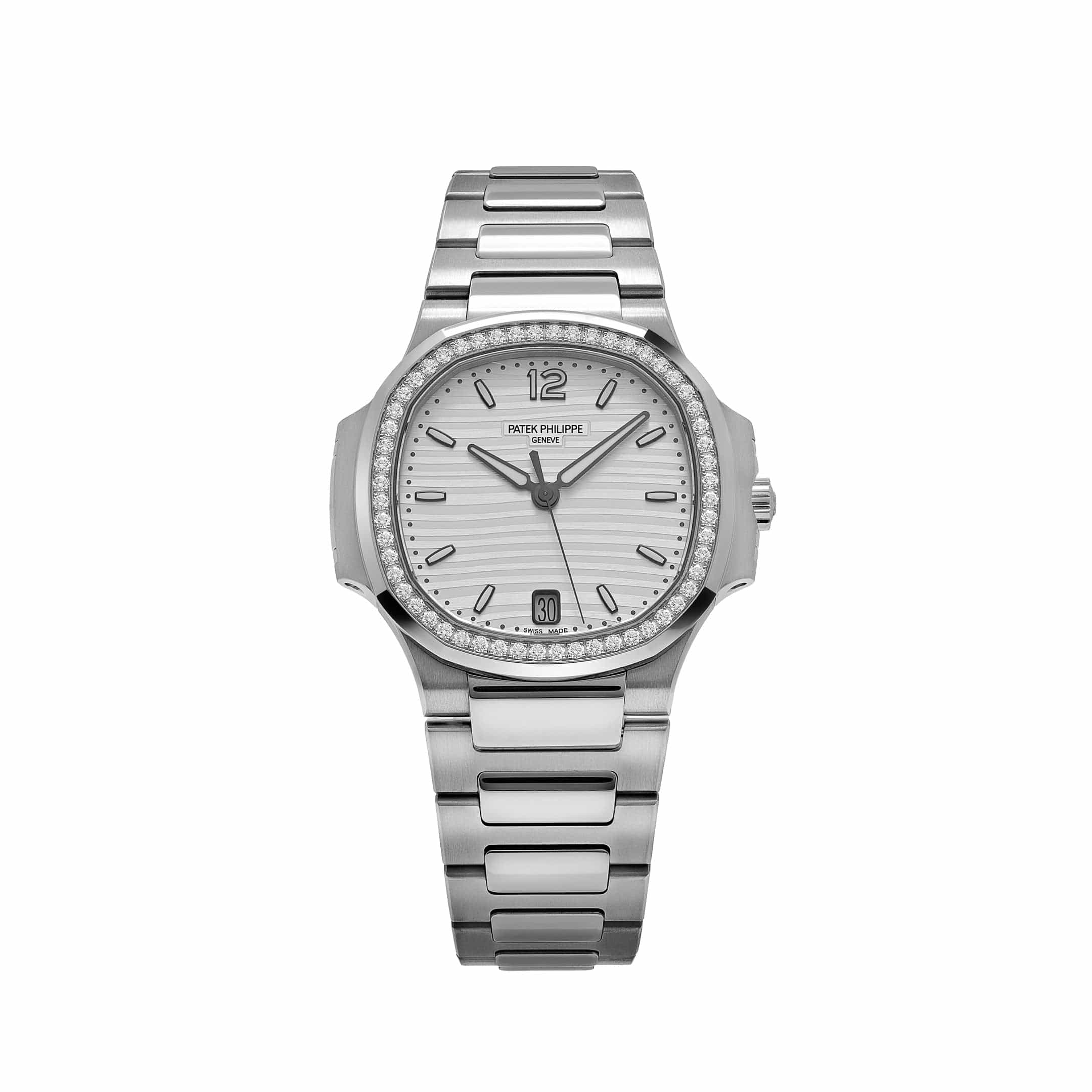 Patek Philippe Nautilus 7118/1200A-010 'Ladies' Stainless Steel Silver Dial Diamond Bezel