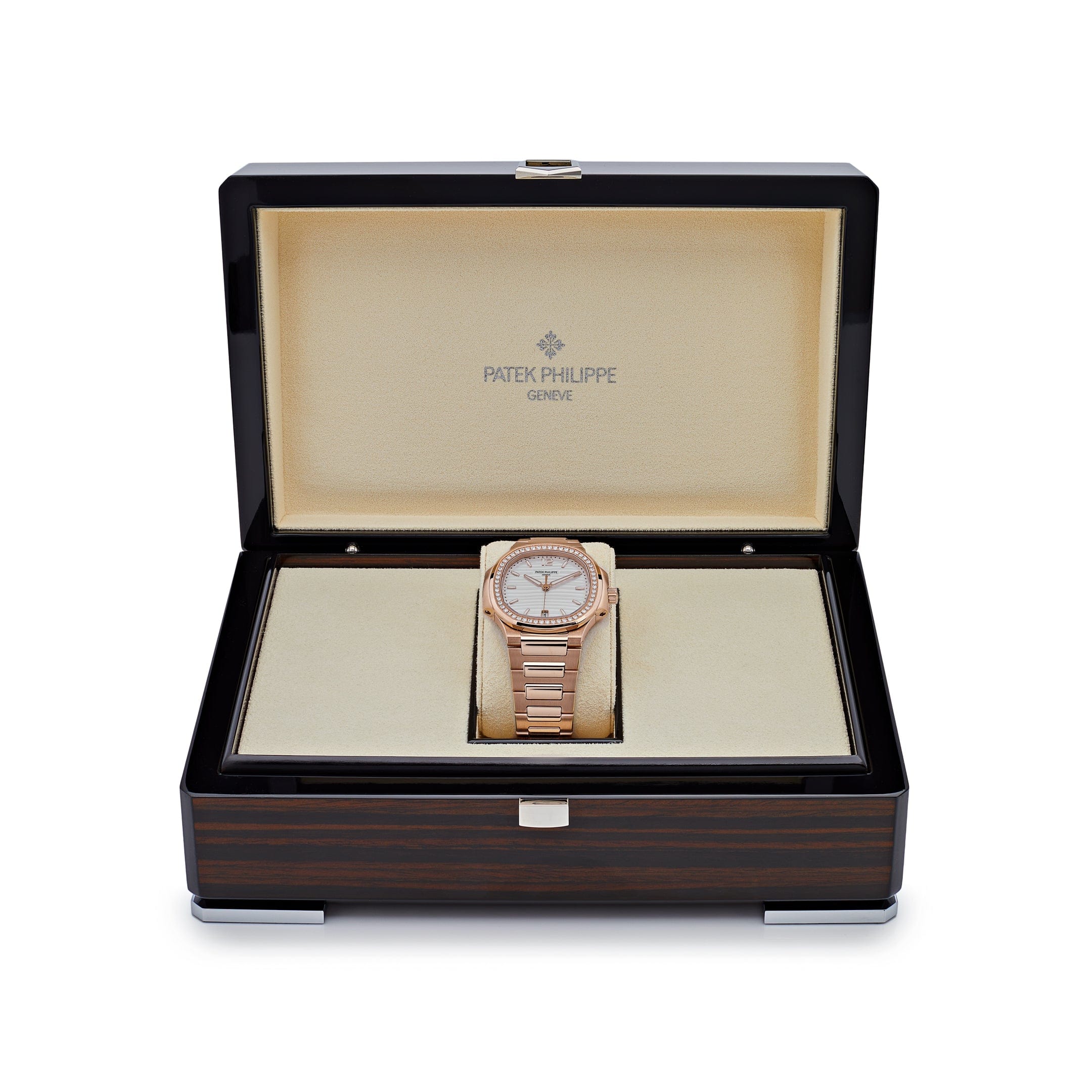 Patek Philippe Nautilus 7118/1200R-001 'Ladies Automatic' Rose Gold Silver Dial Diamond Bezel (2020)
