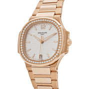 Patek Philippe Nautilus 7118/1200R-001 Ladies Automatic Rose Gold Silver Dial Diamond Bezel