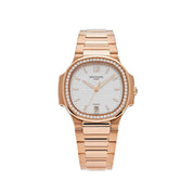 Luxury Watch Patek Philippe Nautilus Rose Gold Diamond Bezel White Tiffany & Co. Dial 7118/1200R-001 Wrist Aficionado