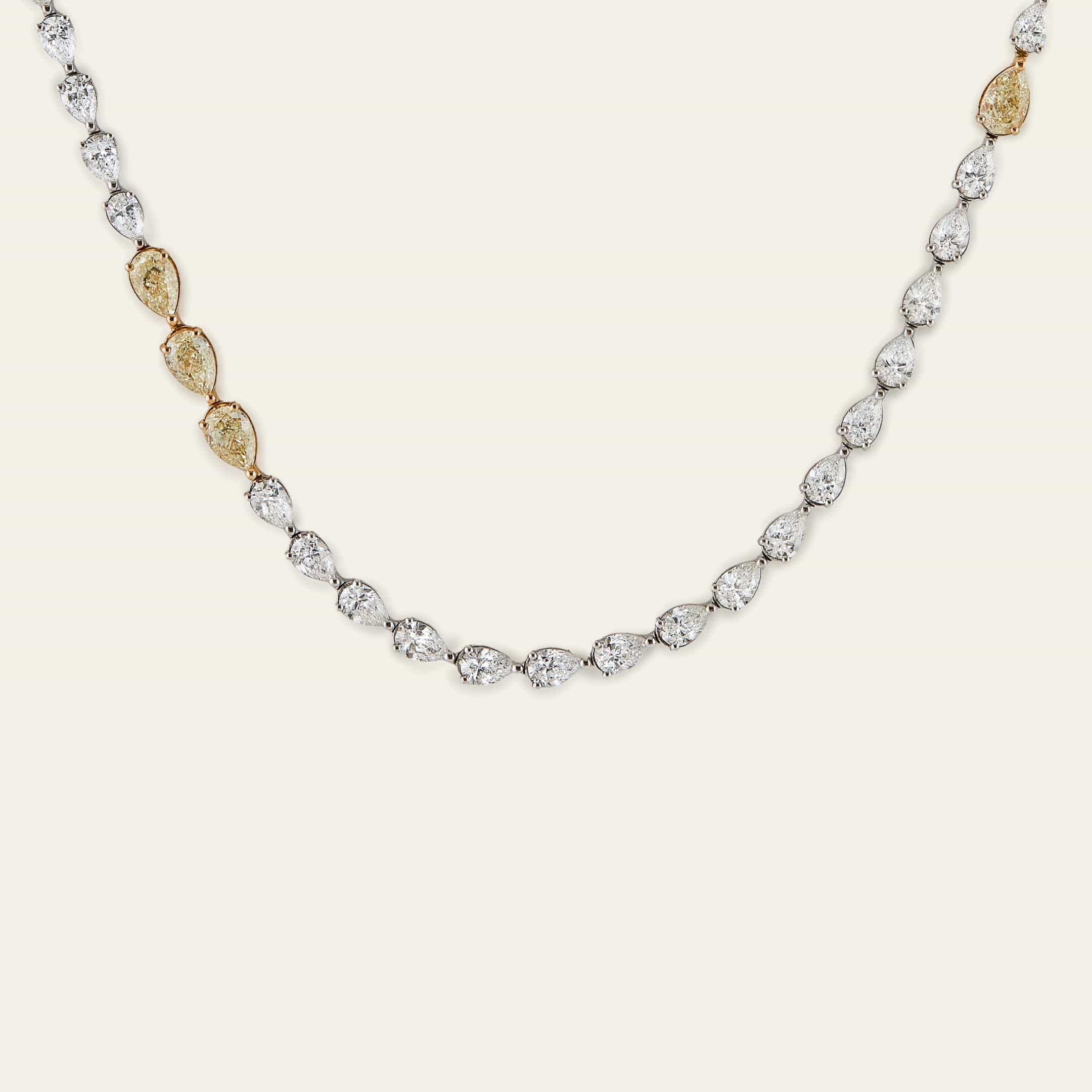 Pear-Shaped Diamond Riviera Tennis Necklace with Yellow Diamonds