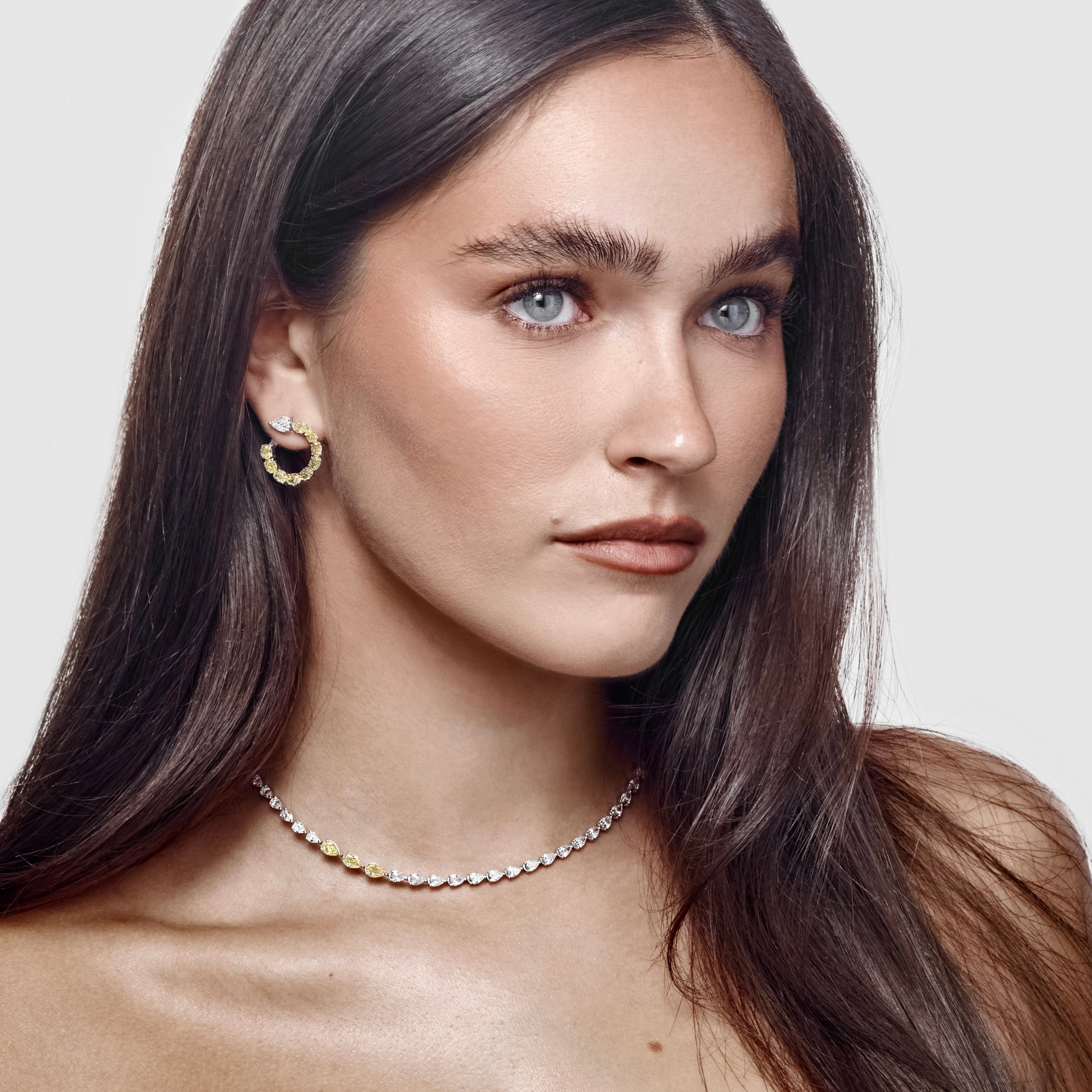 Pear-Shaped Diamond Riviera Tennis Necklace with Yellow Diamonds