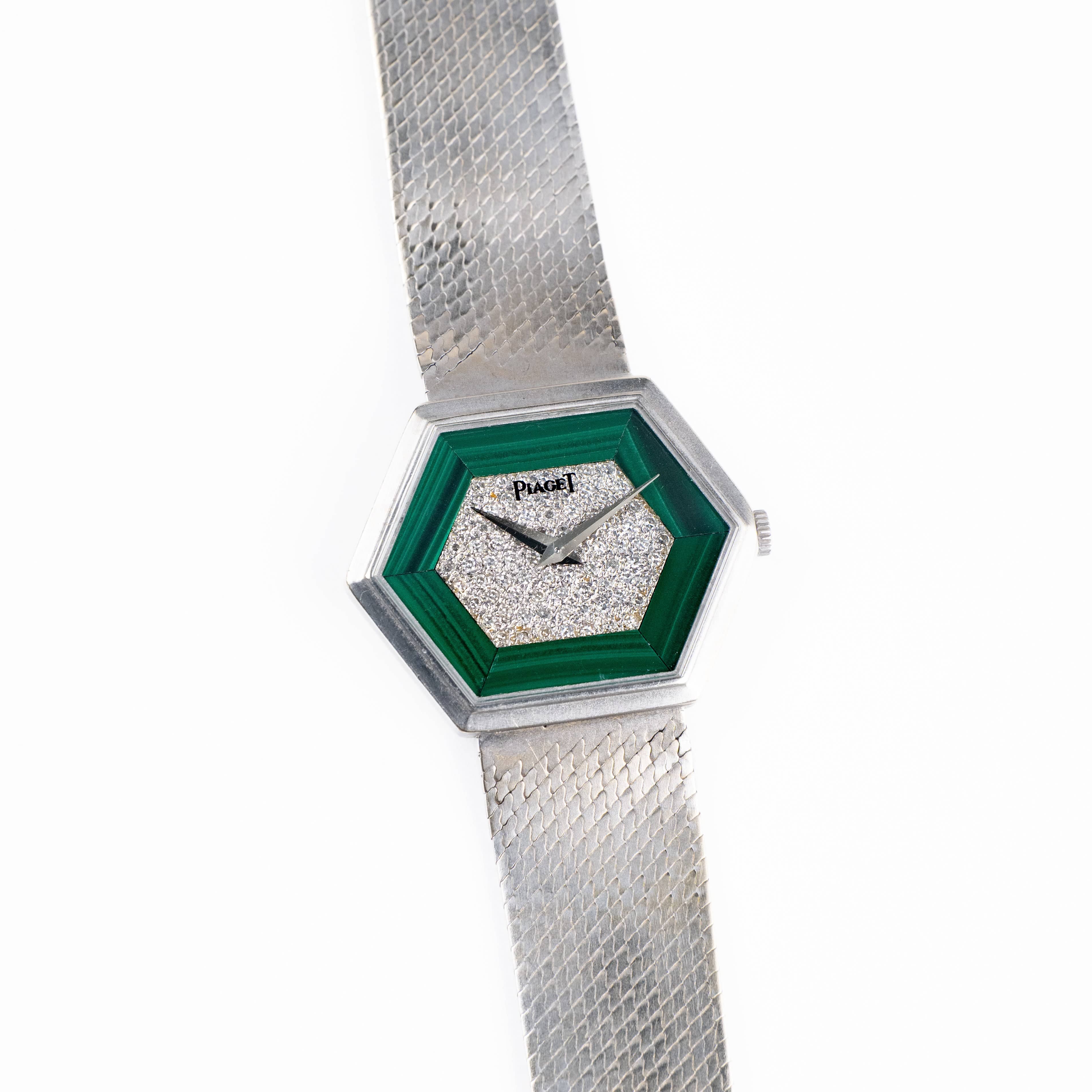 Piaget 9557B2 Hexagon White Gold Malachite Diamond Dial