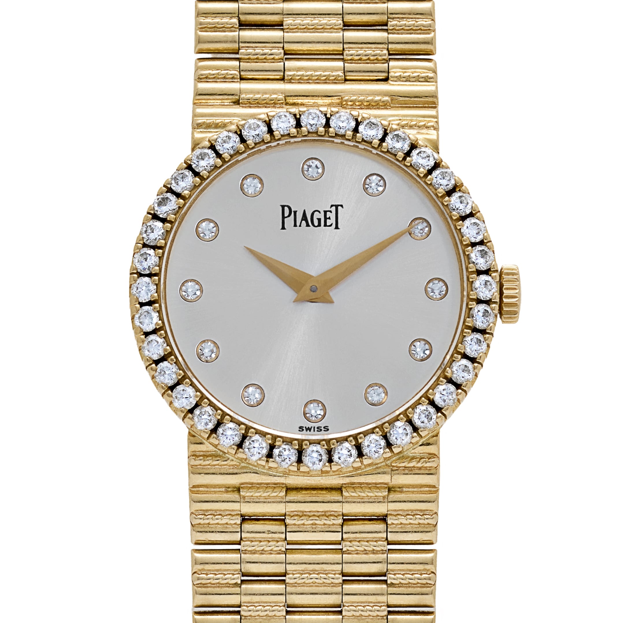 Piaget Dancer Traditional P10340 'Ladies' Yellow Gold Silver Diamond Dial Diamond Bezel Quartz
