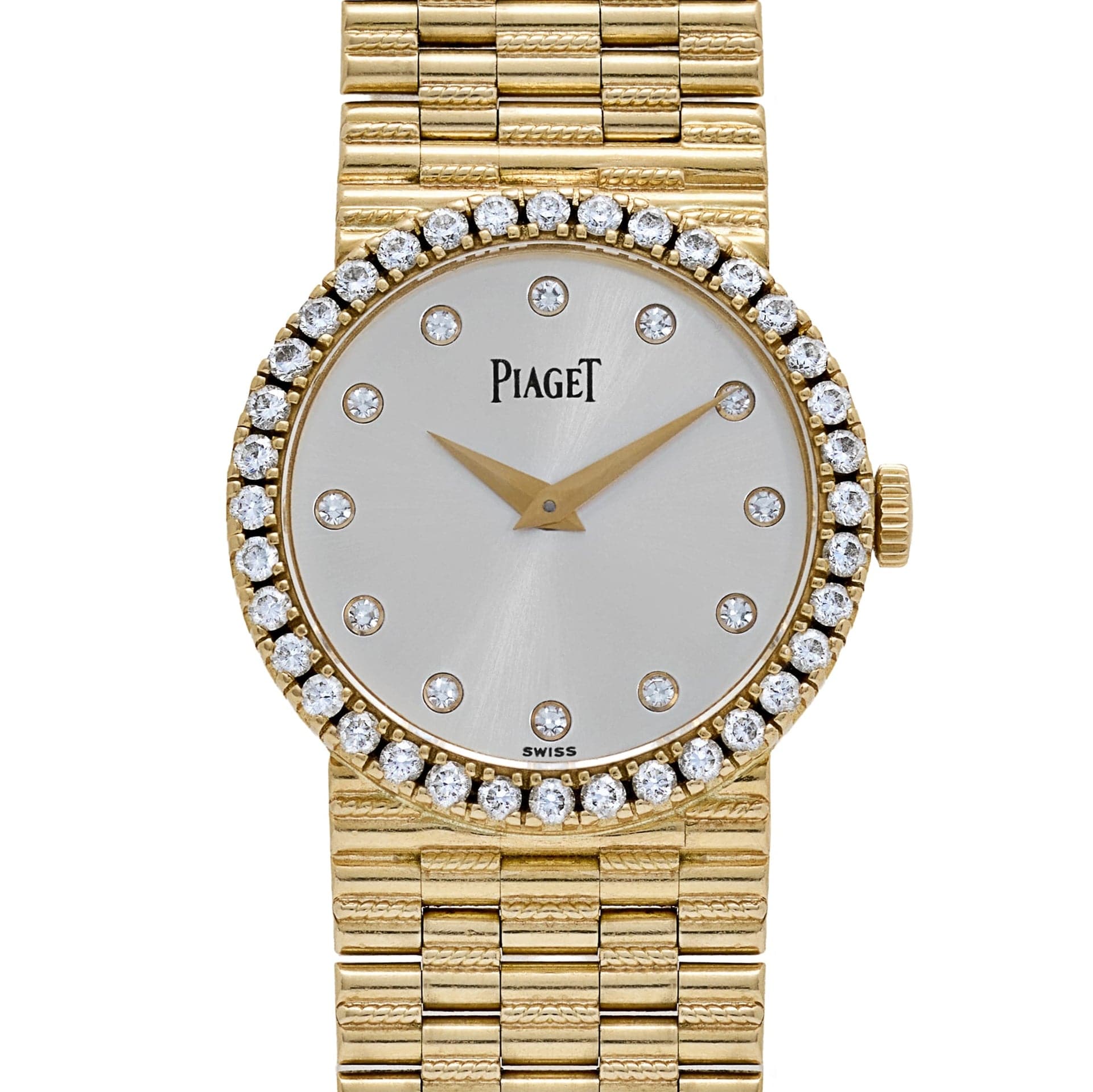 Piaget Dancer Traditional P10340 'Ladies' Yellow Gold Silver Diamond Dial Diamond Bezel Quartz